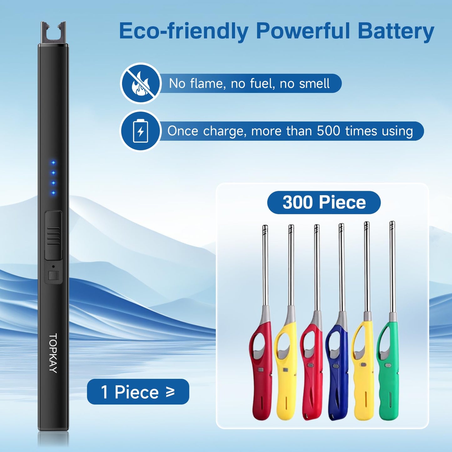 Electric Candle Lighter, Windproof Flameless USB Rechargeable Plasma Arc Long Lighter for Grill Firework Kitchen Camping (Black)