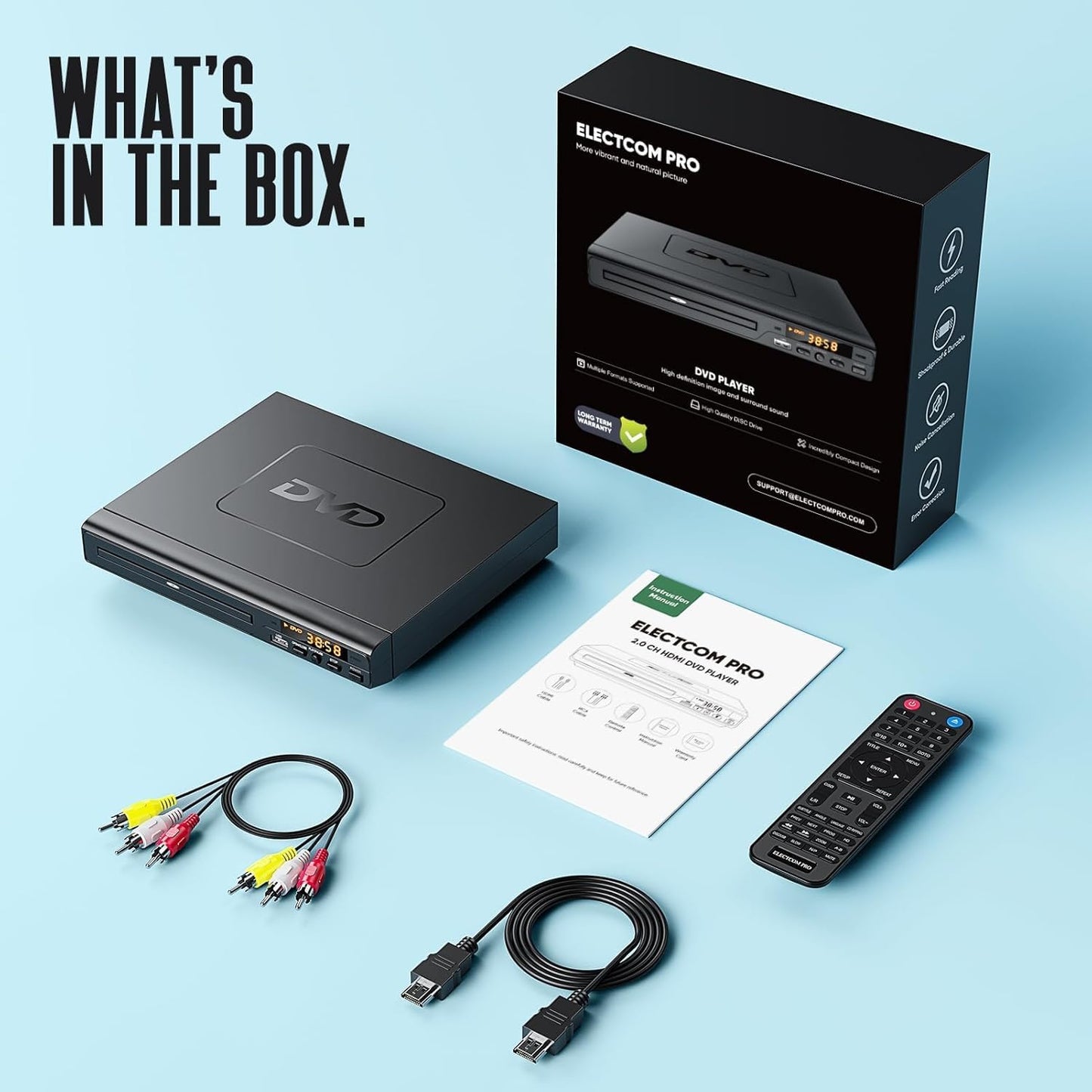 DVD Players for TV with HDMI, DVD Players That Play All Regions, Simple DVD Player for Elderly, CD Player for Home Stereo System, Included HDMI and RCA Cable