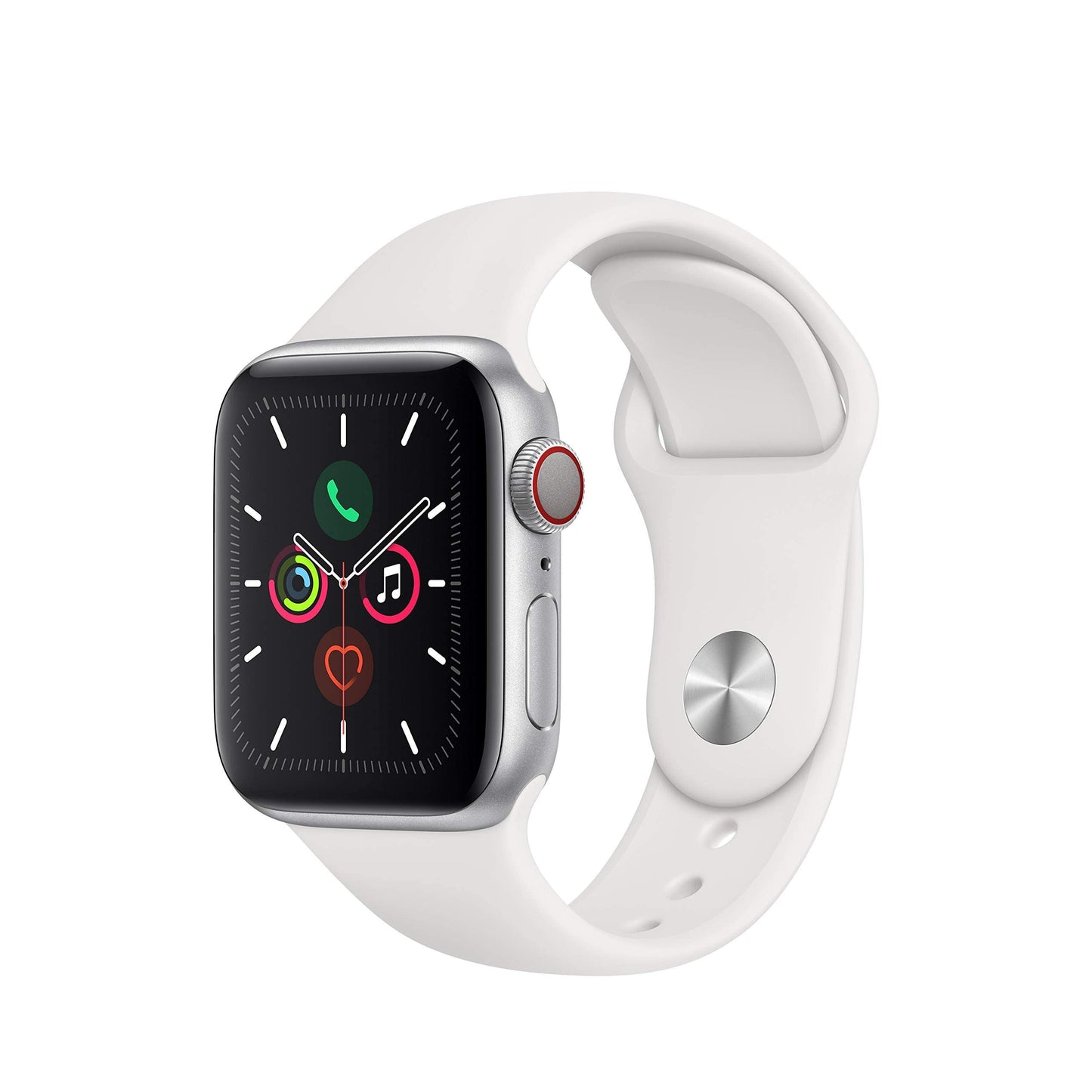 Apple Watch Series 5 (GPS, 44MM) - Silver Aluminum Case with White Sport Band (Renewed)