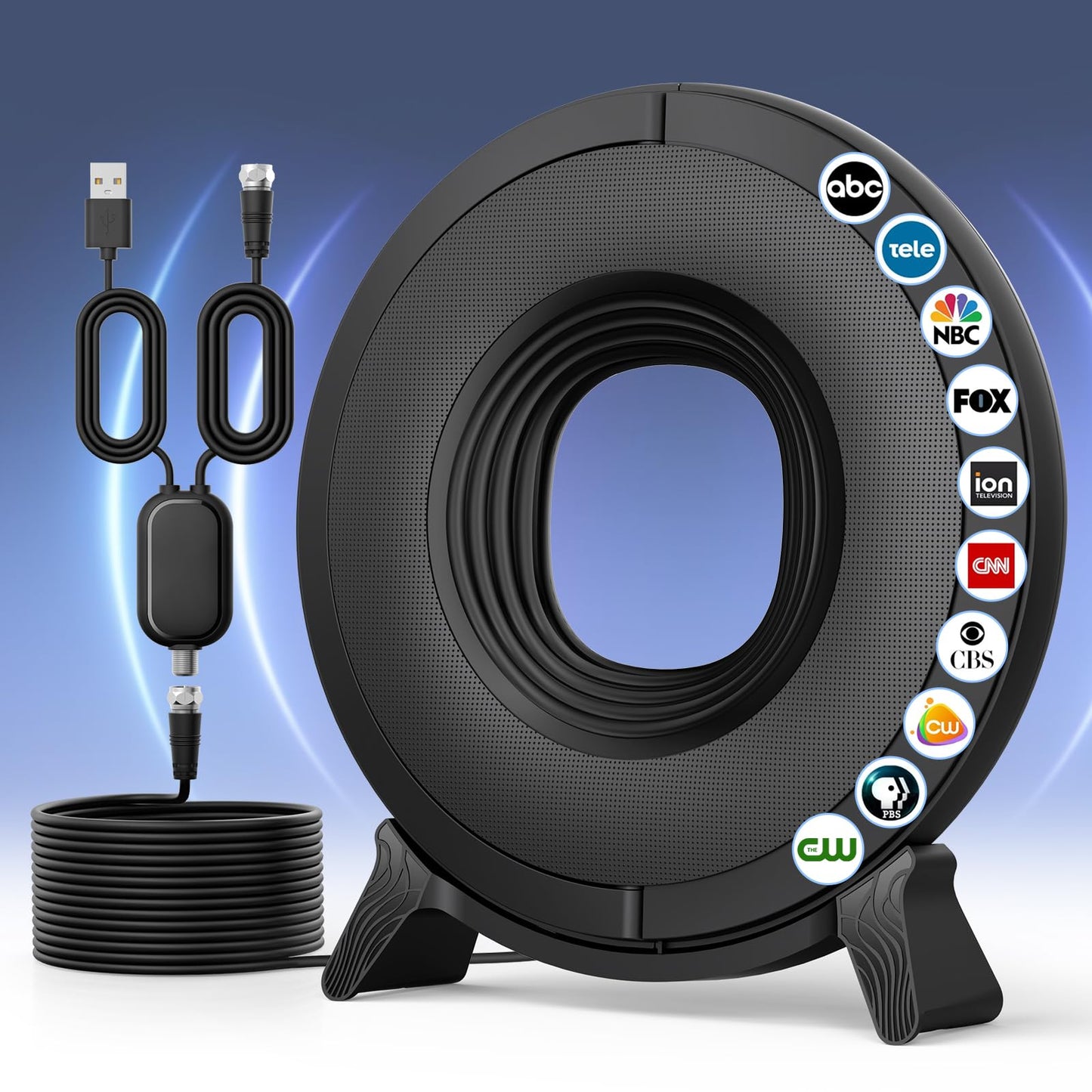 TV Antenna Indoor for Local Channels, 2025 Long Range Antenna for Smart TV 360° Reception,Digital TV Antenna for All Smart/Old TVs, Supports 4K 1080P HD VHF UHF