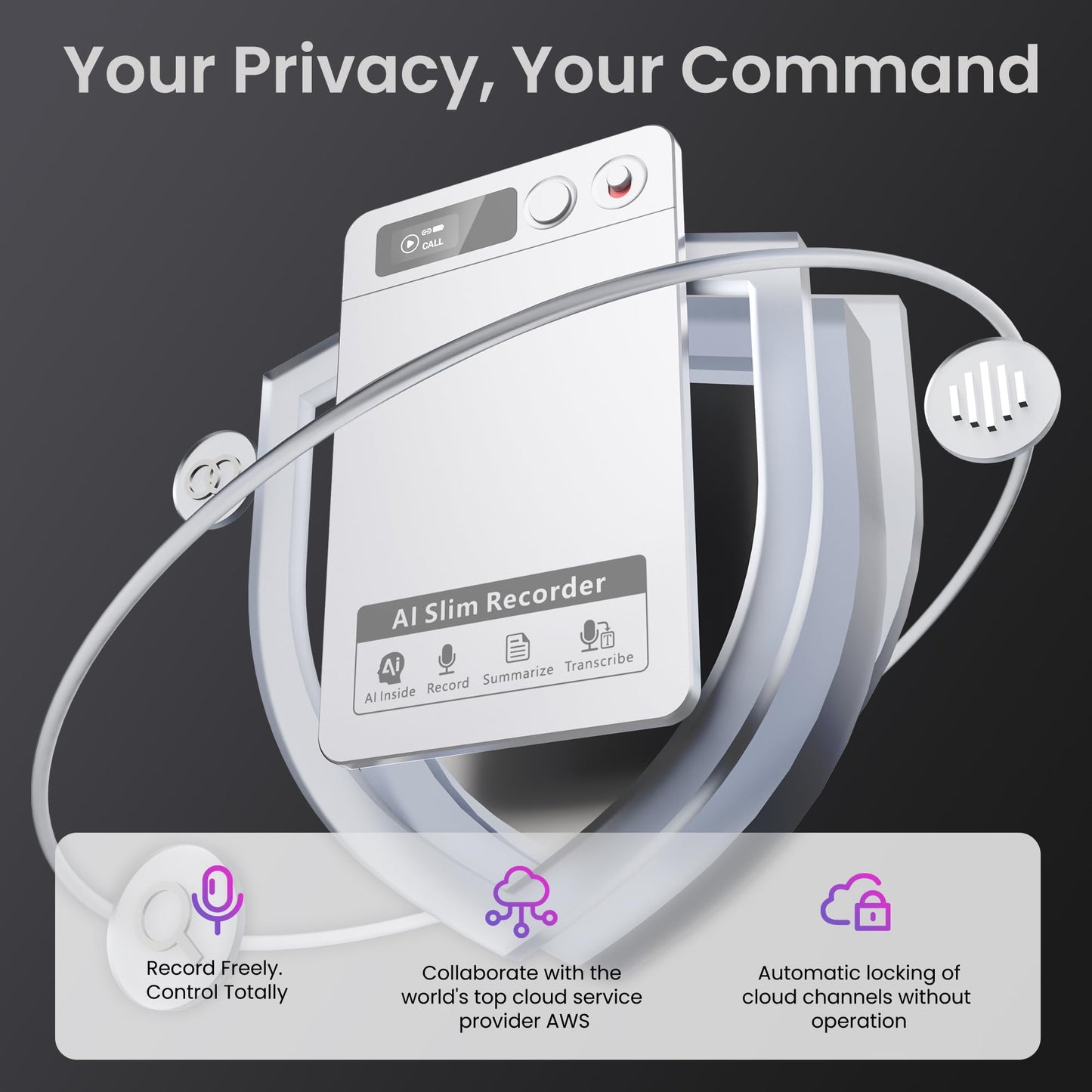 AI Voice Recorder, Note Voice Recorder - Transcribe & Summarize, AI Noise Cancellation Technology, Supports 152 Languages, 64GB Memory APP Control Audio Recorder for Lectures, Meetings, Calls, Gray