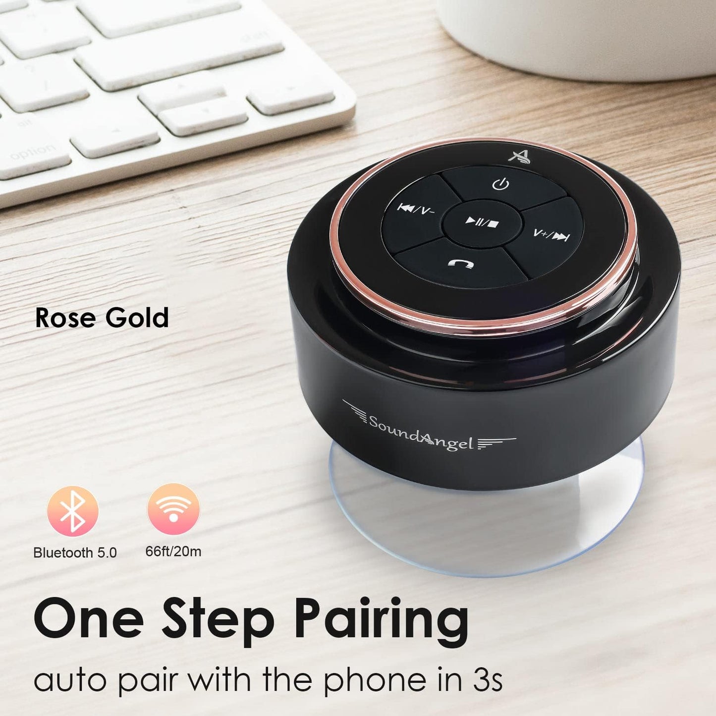 XLeader Shower Speaker, Upgraded,Certified IPX7 Waterproof, Mini Bluetooth Wireless Small Speaker with Lights, Suction Cup and Mic for Bathroom, Crystal Sound&Bass,12H Playtime, Ideal Electronic Gifts