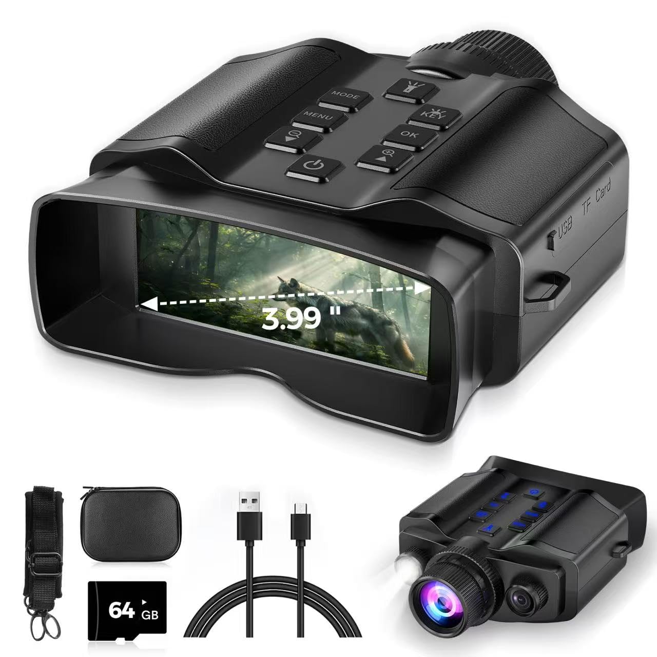 Night Vision Goggles - 4K Night Vision Binoculars with 5000mAh Rechargeable Battery, 32GB TF Card can Save Photo and Video, 3'' HD Screen for Camping & Security, Black