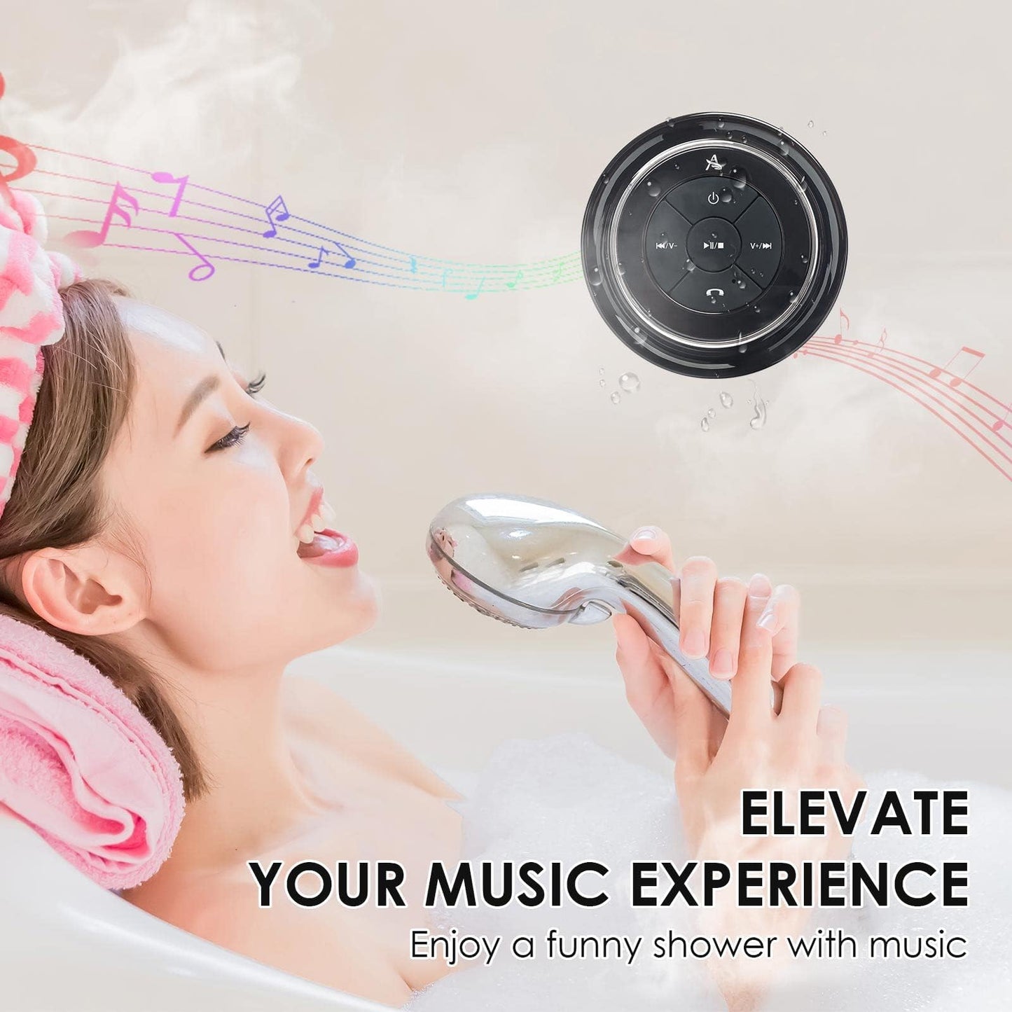 XLeader Shower Speaker, Upgraded,Certified IPX7 Waterproof, Mini Bluetooth Wireless Small Speaker with Lights, Suction Cup and Mic for Bathroom, Crystal Sound&Bass,12H Playtime, Ideal Electronic Gifts