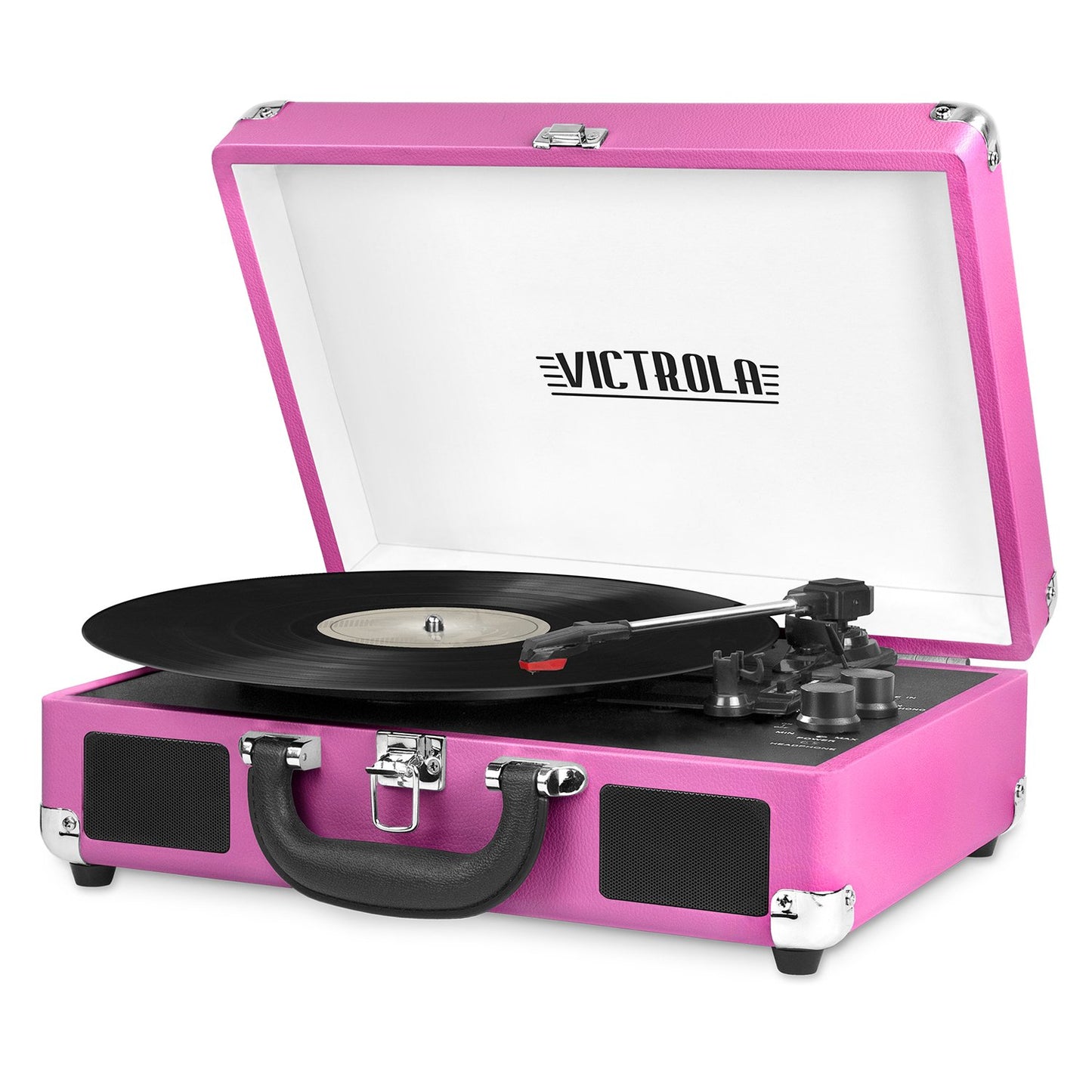 Victrola Journey Bluetooth Portable Suitcase Record Player – with Built-in Speakers, 3 Speed Vinyl Record Player, RCA Out, Headphone Jack (Black)