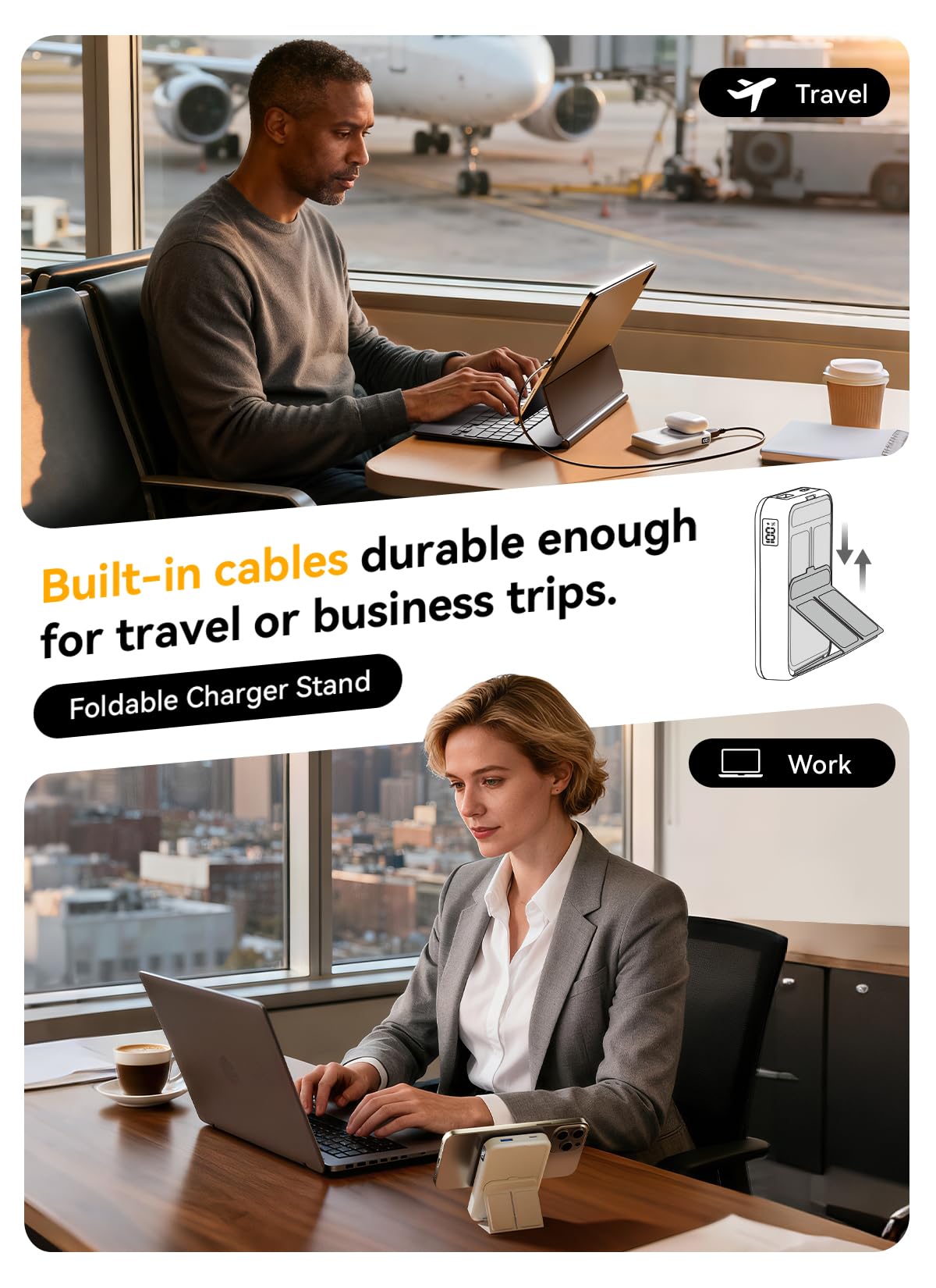 Magnetic Portable Charger, 10000mAh Power Bank with Leather Foldable Stand - Travel Essentials, USB-C 20W Fast Charging for Magsafe Battery Pack, Compatible with iPhone 17/16/15/14/13 Series