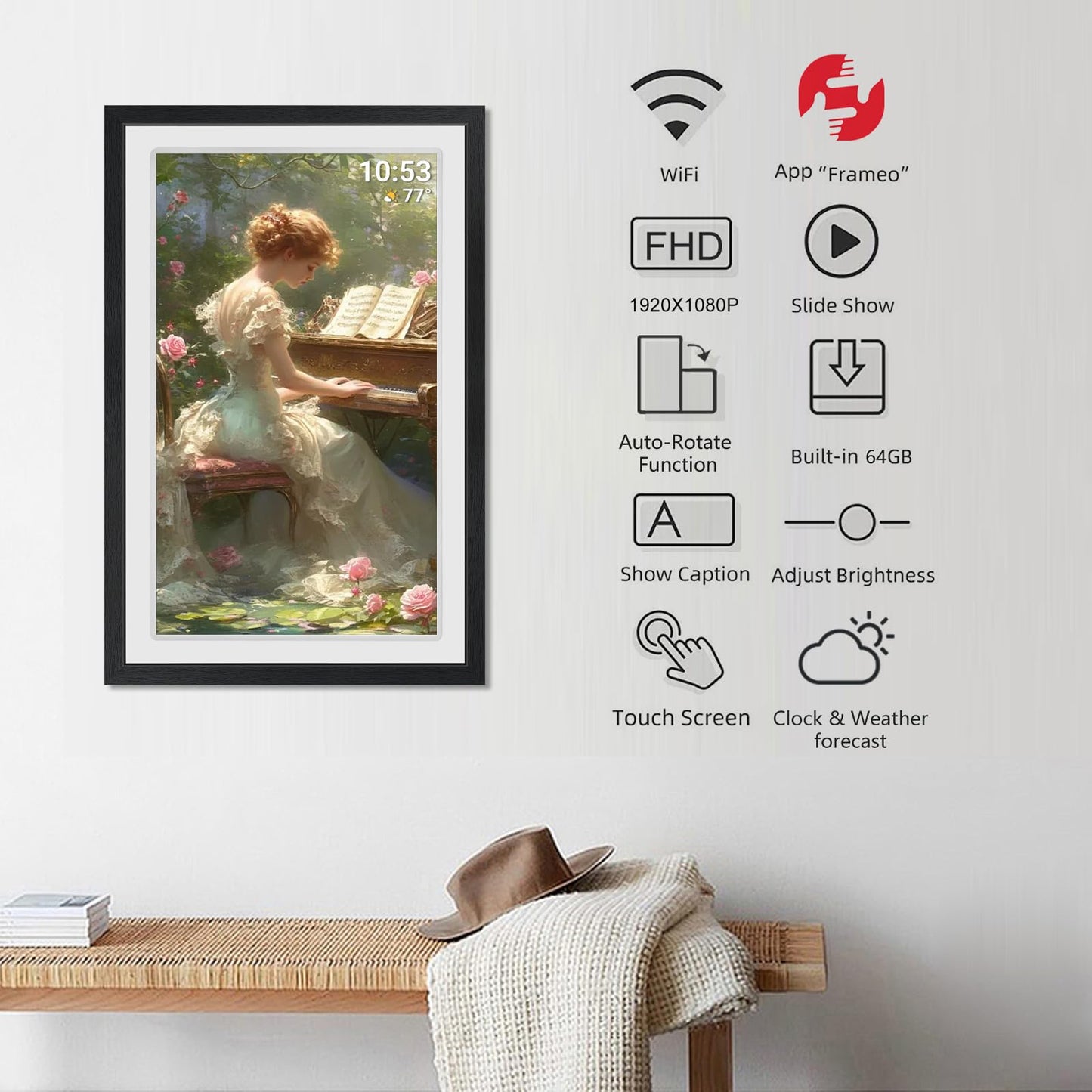 32GB FRAMEO 10.1 Inch Smart WiFi Digital Photo Frame 1280x800 IPS LCD Touch Screen, Auto-Rotate Portrait and Landscape, Built in 32GB Memory, Share Moments Instantly via Frameo App from Anywhere