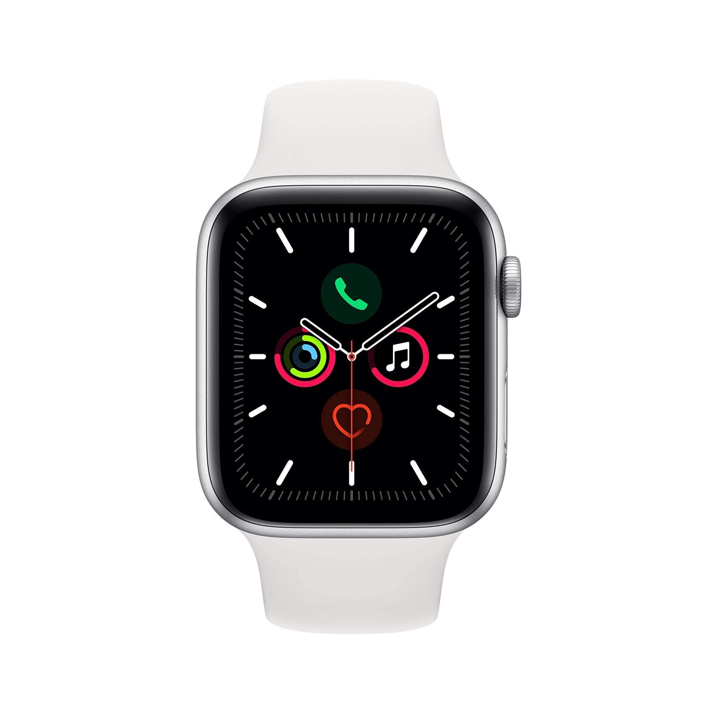 Apple Watch Series 5 (GPS, 44MM) - Silver Aluminum Case with White Sport Band (Renewed)