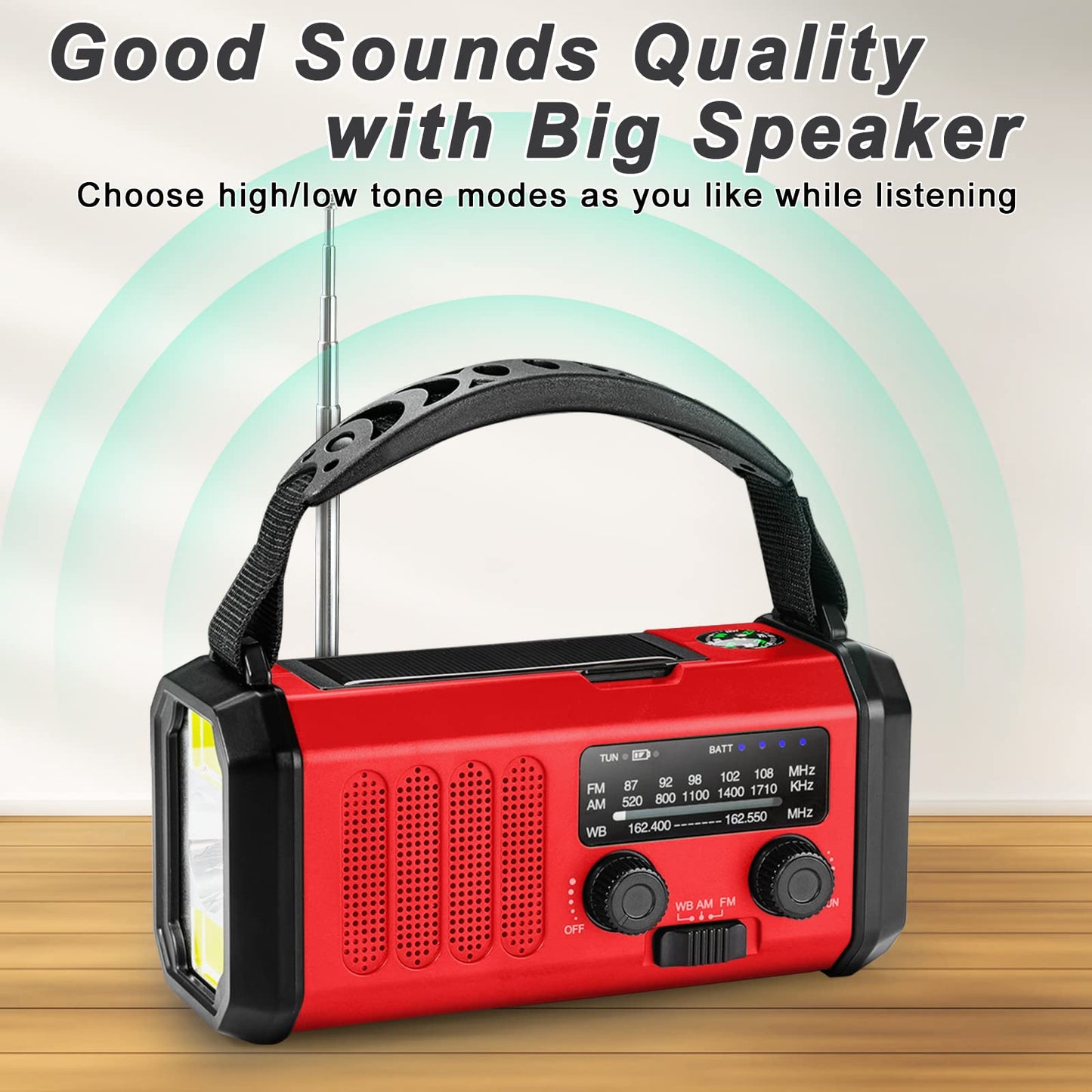 10000mAh Hand Crank Emergency Radio, NOAA Weather Radio with AM/FM & solar Radio, Rechargeable Battery, Flashlight & Reading Light, SOS Alarm, Compass Cell Phone Charger for Indoor Outdoor Emergencies