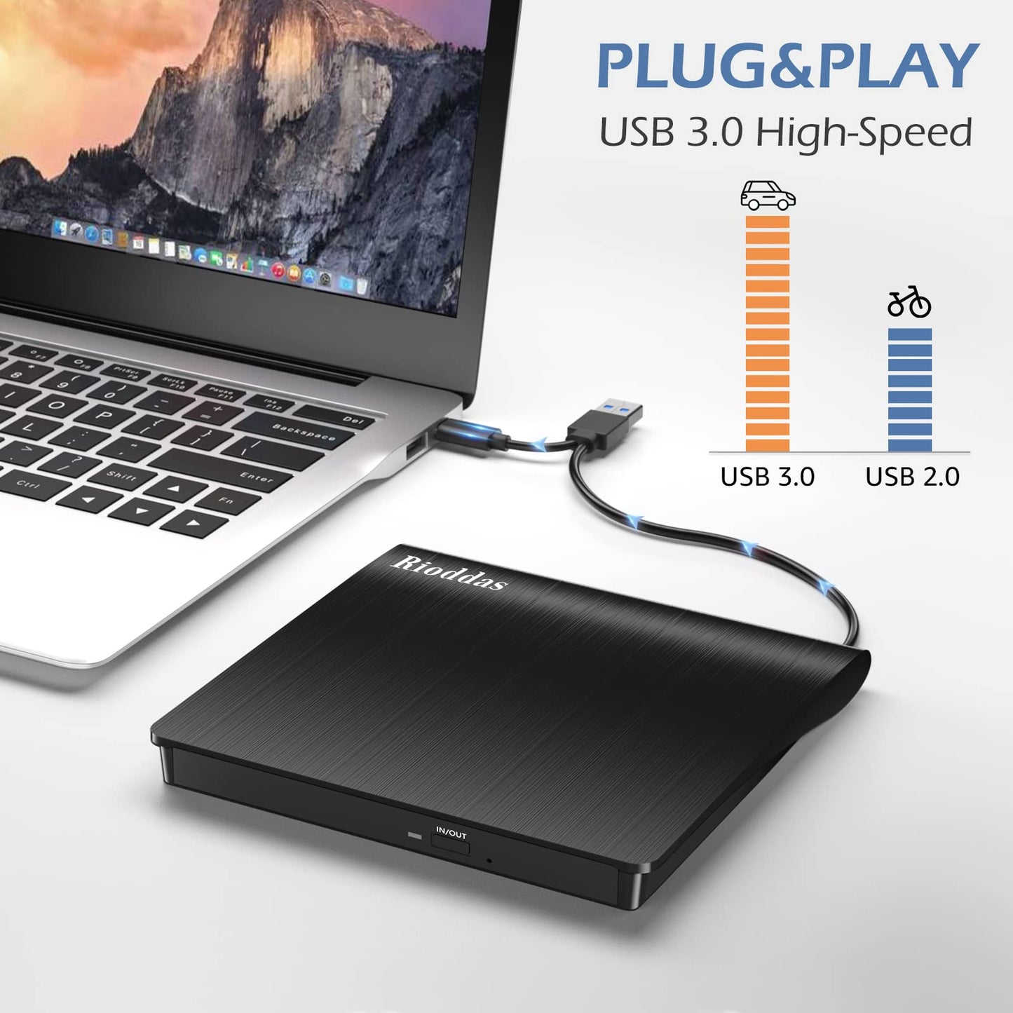 External CD/DVD Drive for Laptop, USB 3.0 CD DVD Player Portable +/-RW Burner CD ROM Reader Writer Disk Duplicator Compatible with Laptop Desktop PC Windows Apple Mac Pro MacBook Linux