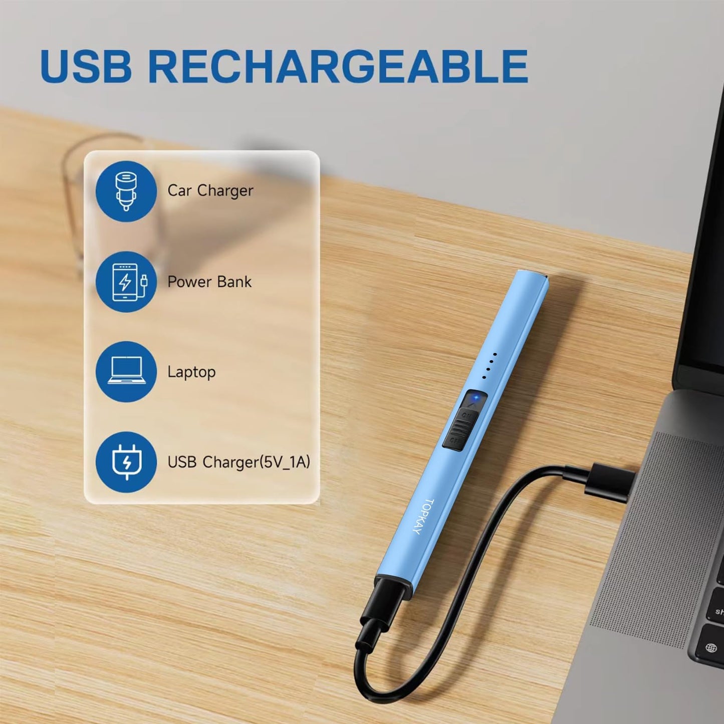 Electric Candle Lighter, Windproof Flameless USB Rechargeable Plasma Arc Long Lighter for Grill Firework Kitchen Camping (Black)