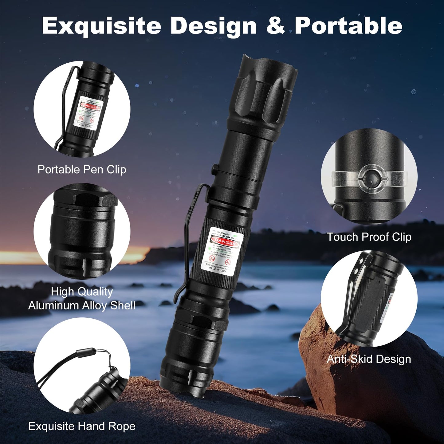 Green Laser Pointer High Power Pen - Long Range Rechargeable Laser Beam, USB Charging for Hiking, Presentations & Outdoor Use (Professional-Grade Green Light)