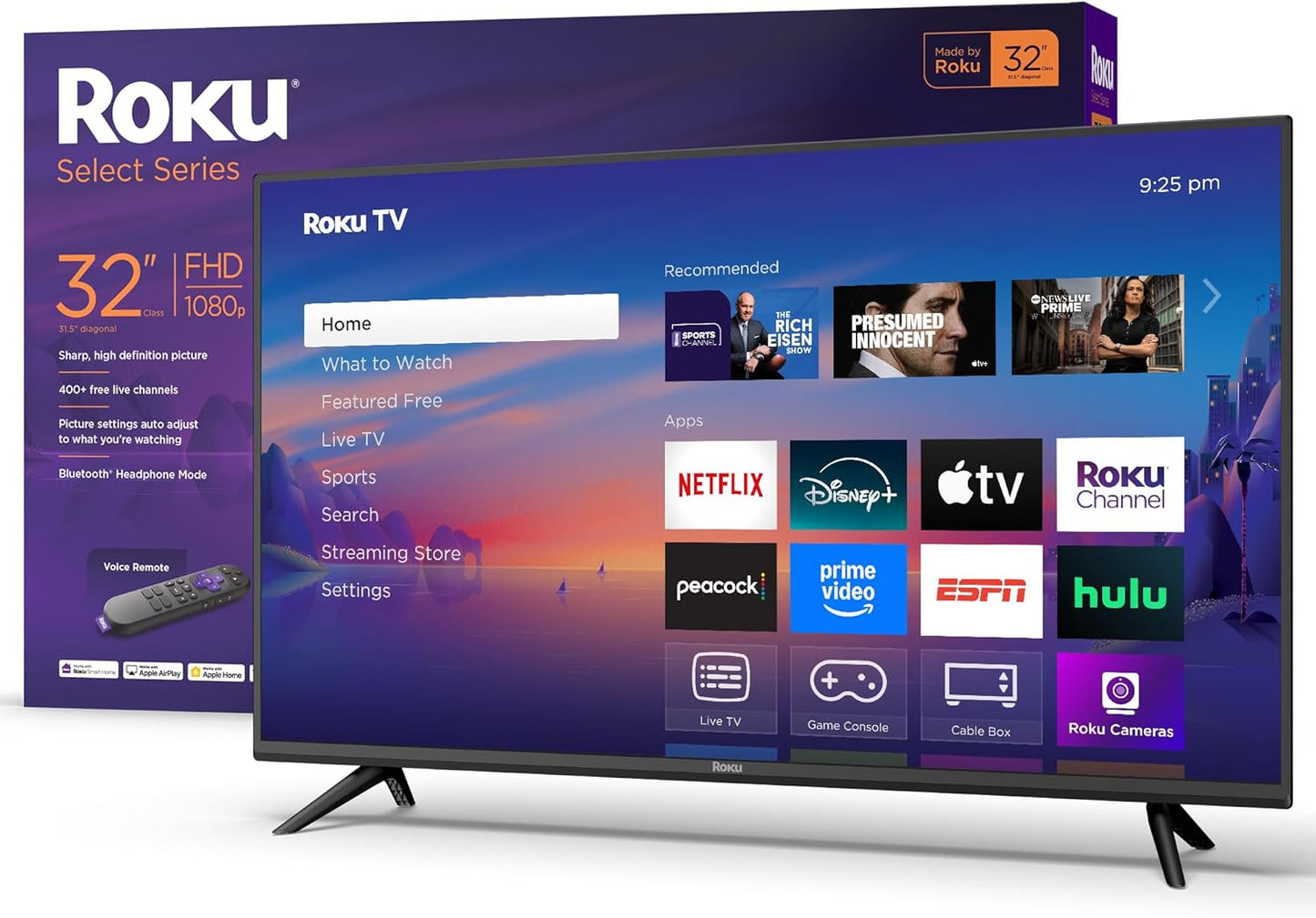 Roku Smart TV 2025 – 32-Inch Select Series, 1080p Full HD TV – Roku TV with Voice Remote – Flat Screen LED Television with Wi-Fi for Streaming Live Local News, Sports, Family Entertainment