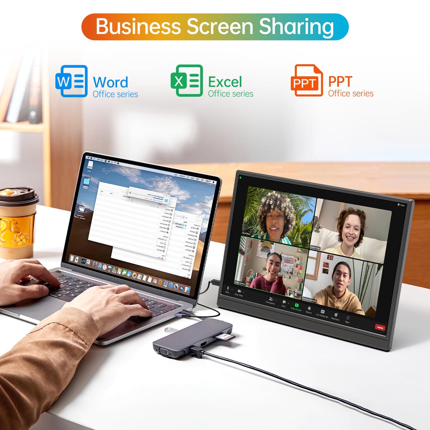 MNN Portable Monitor 14 inch FHD 1920 * 1200P USB C HDMI Ultra-Slim IPS Travel Display w/Speakers, HDR Plug&Play, External Monitor for Laptop PC, Phone,Mac(400cd/m² Brightness)