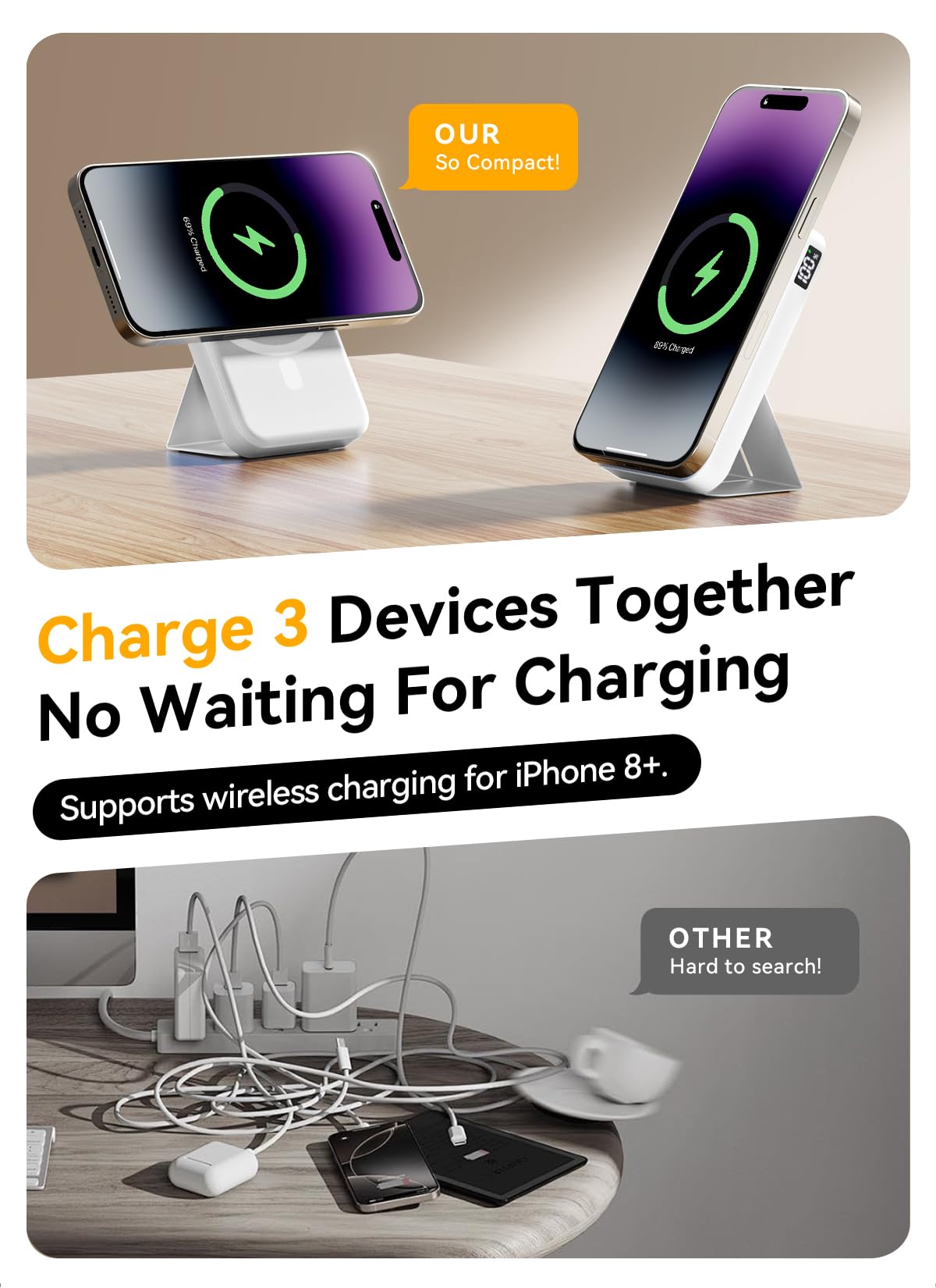 Magnetic Portable Charger, 10000mAh Power Bank with Leather Foldable Stand - Travel Essentials, USB-C 20W Fast Charging for Magsafe Battery Pack, Compatible with iPhone 17/16/15/14/13 Series