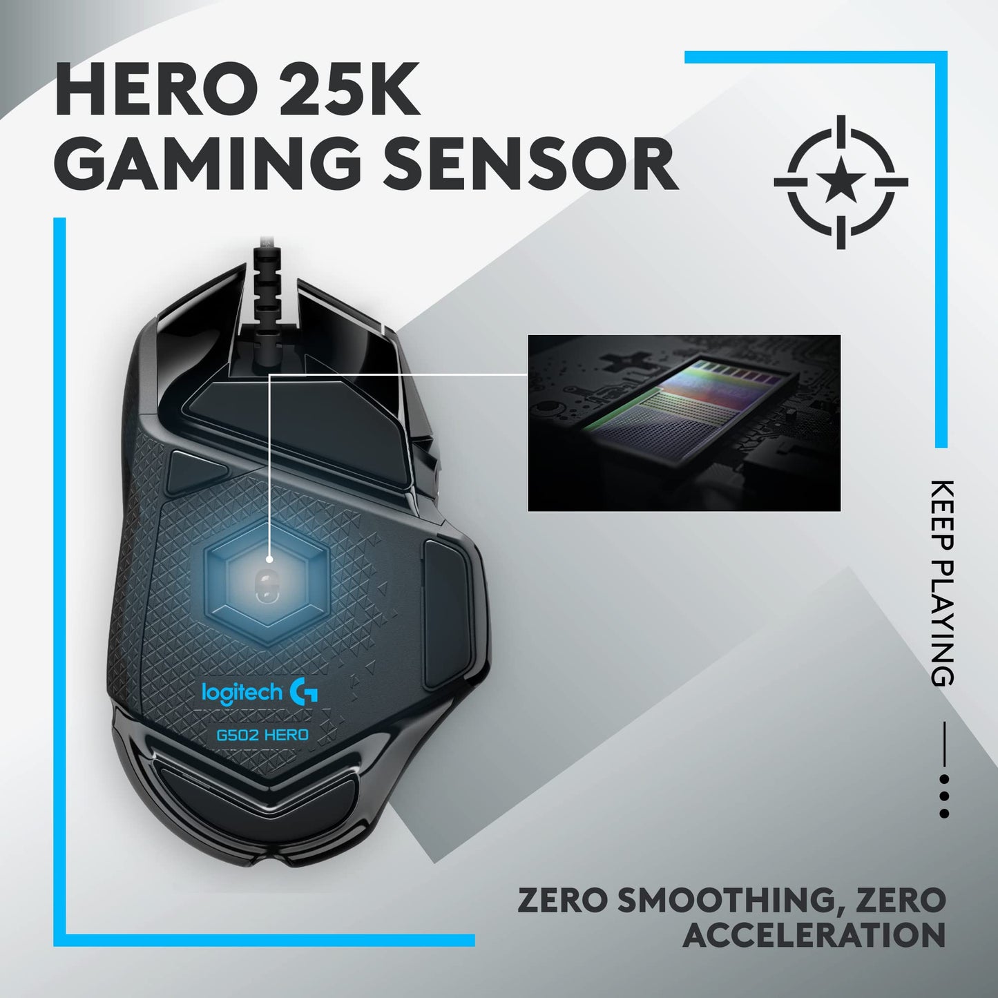 Logitech G502 HERO High Performance Wired Gaming Mouse, HERO 25K Sensor, 25,600 DPI, RGB, Adjustable Weights, 11 Buttons, On-Board Memory, PC/Mac