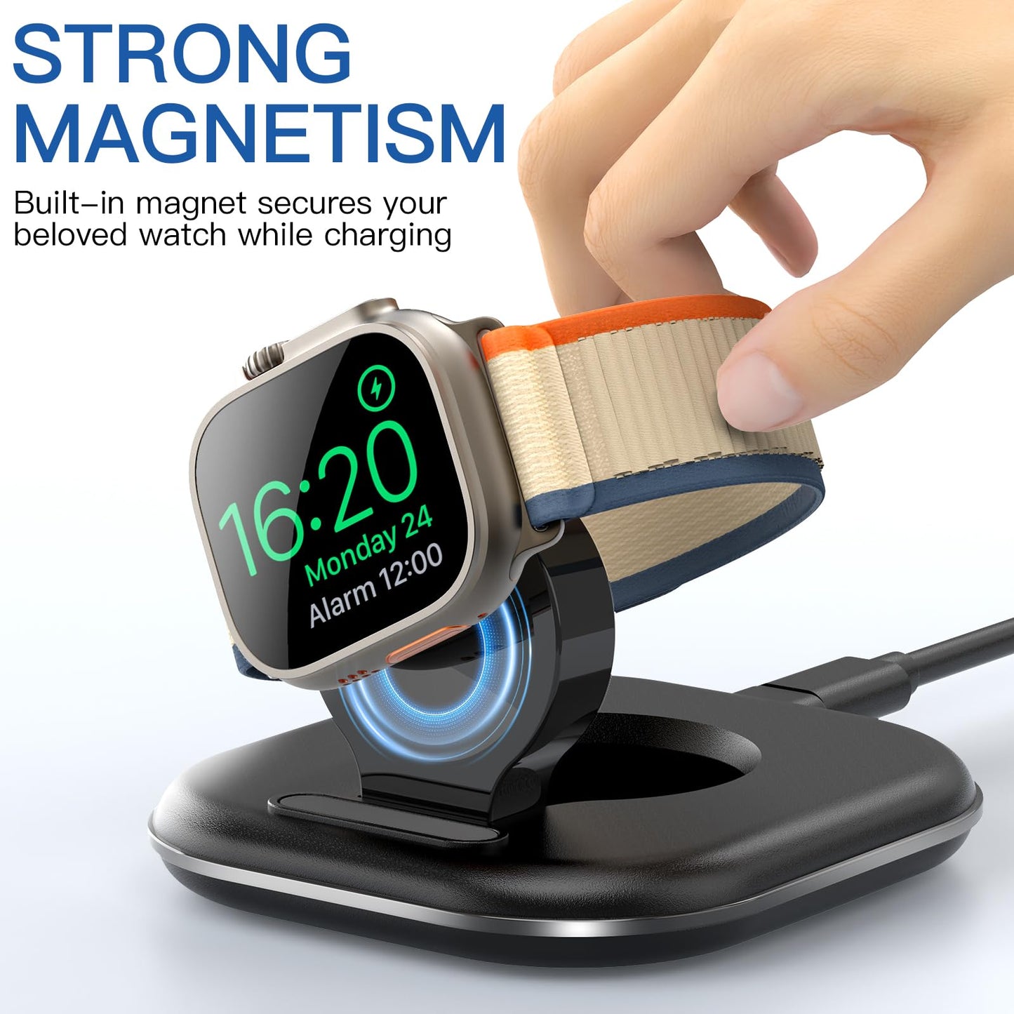 for Apple Watch Magnetic Charging Dock - Fast Magnetic Charger Stand, Compatible with Apple Watch Series 2/3/4/5/6/7/8/9/10/Ultra 1 2, Supports Nightstand Mode, Portable Design for Travel