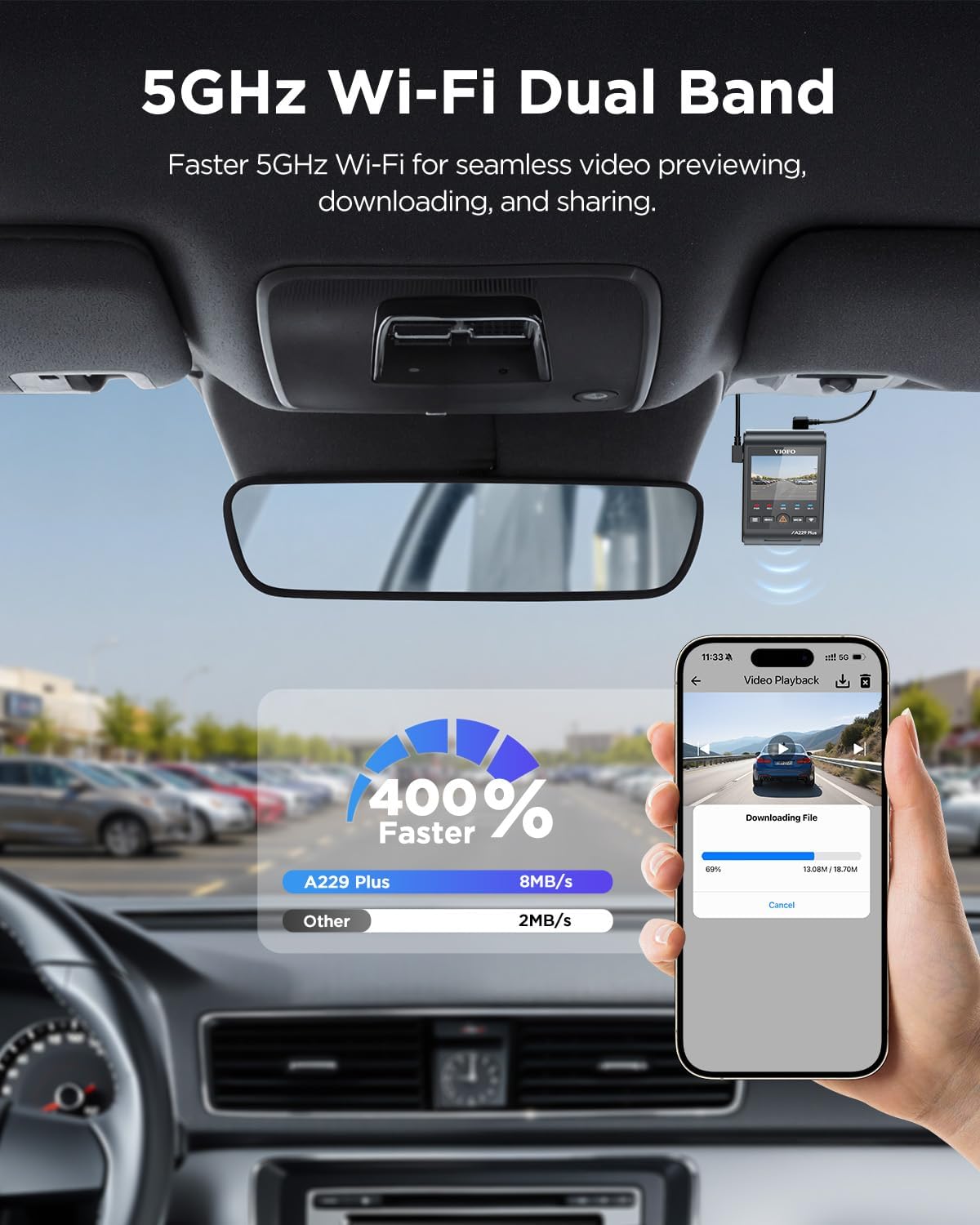VIOFO A229 Plus Dash Cam Front and Rear, Dual STARVIS 2 Sensors, 2 Channel HDR, 1440P+1440P Voice Control Car Dash Camera, 5GHz Wi-Fi, Support 512GB Max, Voice Control, Ultra-Precise GPS