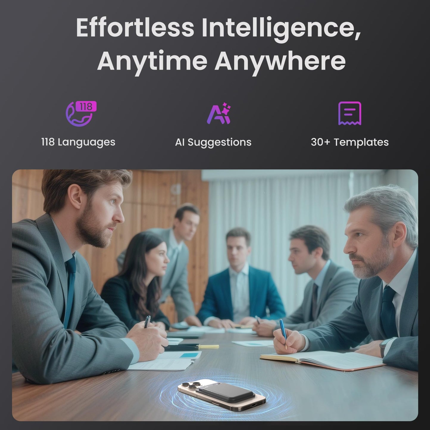 AI Voice Recorder, Note Voice Recorder - Transcribe & Summarize, AI Noise Cancellation Technology, Supports 152 Languages, 64GB Memory APP Control Audio Recorder for Lectures, Meetings, Calls, Gray