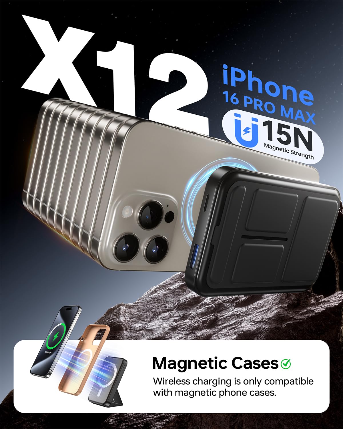 Magnetic Portable Charger, 10000mAh Power Bank with Leather Foldable Stand - Travel Essentials, USB-C 20W Fast Charging for Magsafe Battery Pack, Compatible with iPhone 17/16/15/14/13 Series