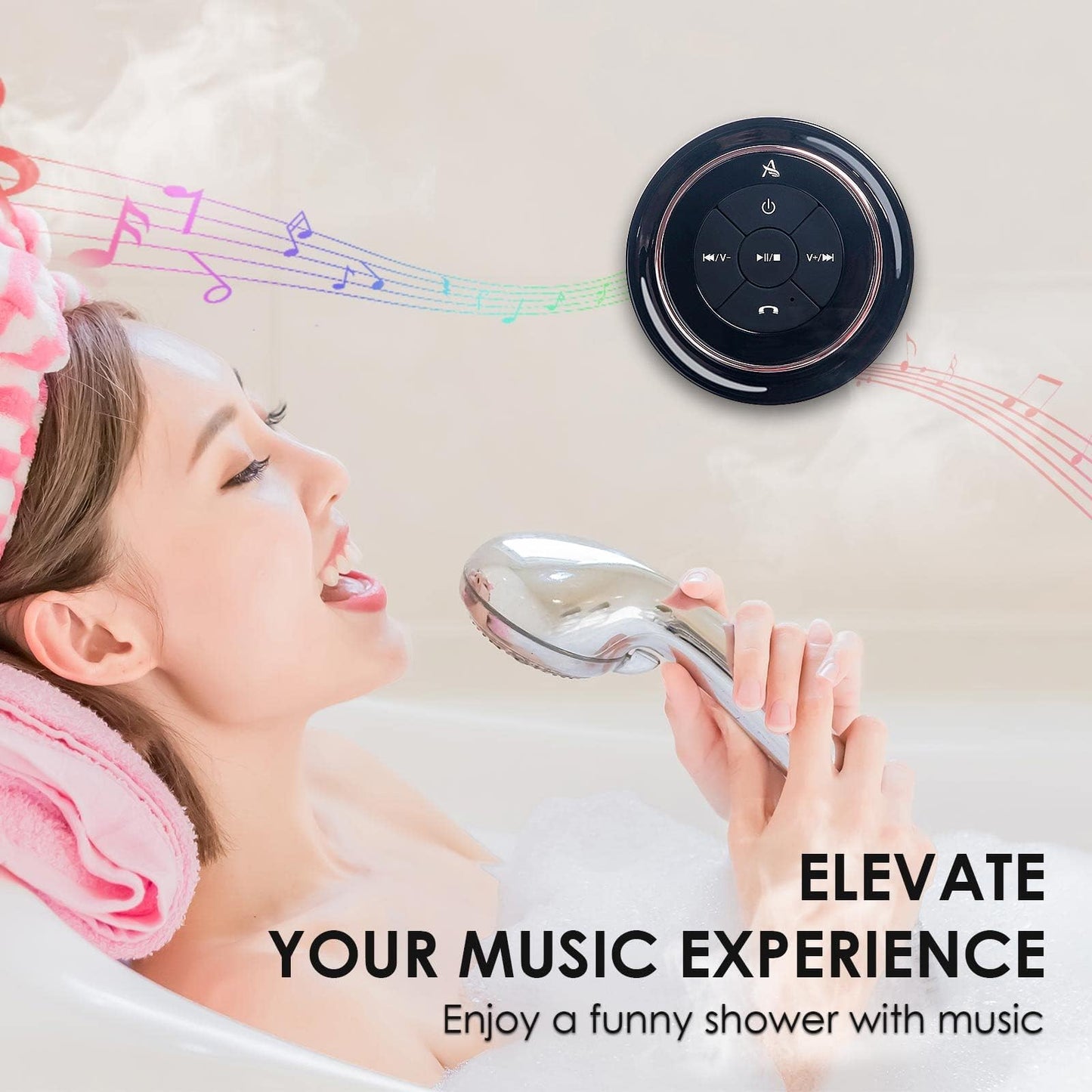 XLeader Shower Speaker, Upgraded,Certified IPX7 Waterproof, Mini Bluetooth Wireless Small Speaker with Lights, Suction Cup and Mic for Bathroom, Crystal Sound&Bass,12H Playtime, Ideal Electronic Gifts