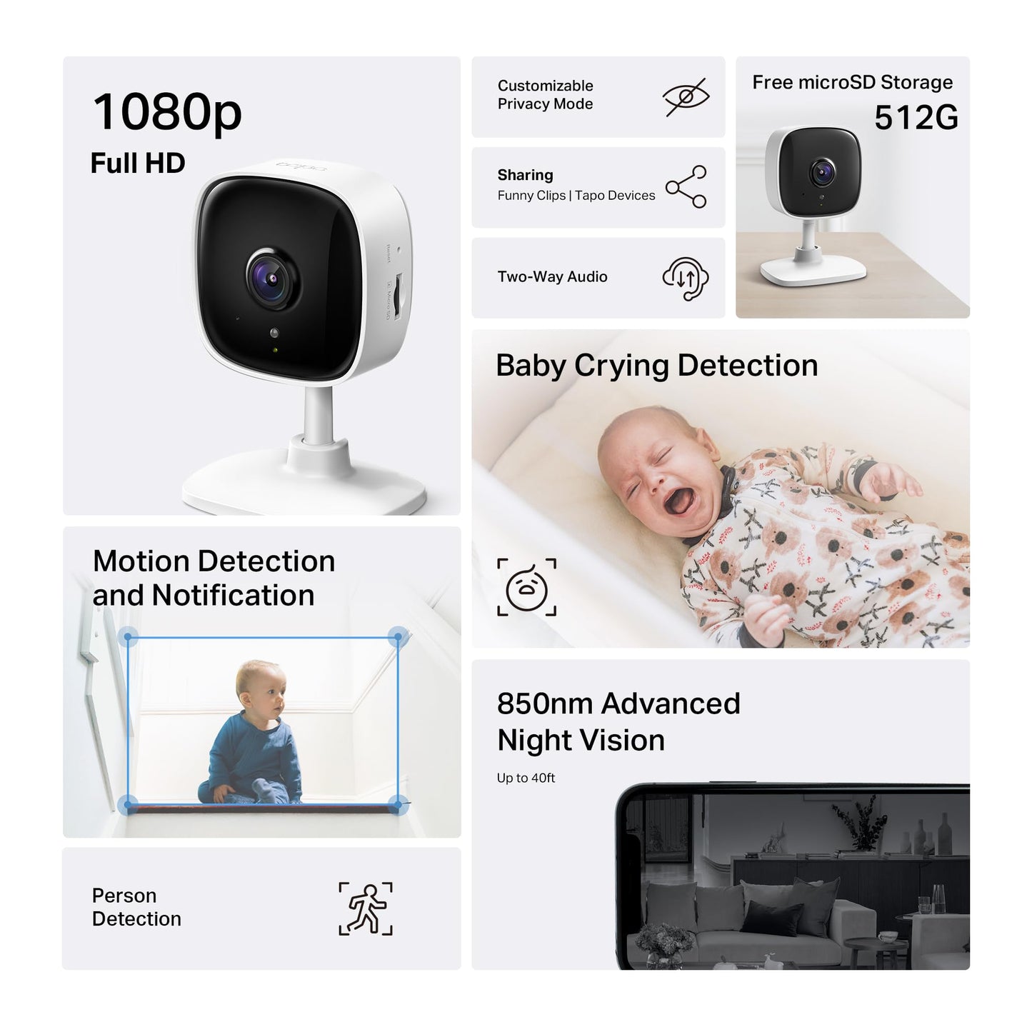 Tapo 1080P Indoor Security Camera for Baby Monitor, Pet Camera w/Motion Detection, 2-Way Audio, Night Vision, Cloud & SD Card Storage, Works w/Alexa & Google Home, Plug-in, C101