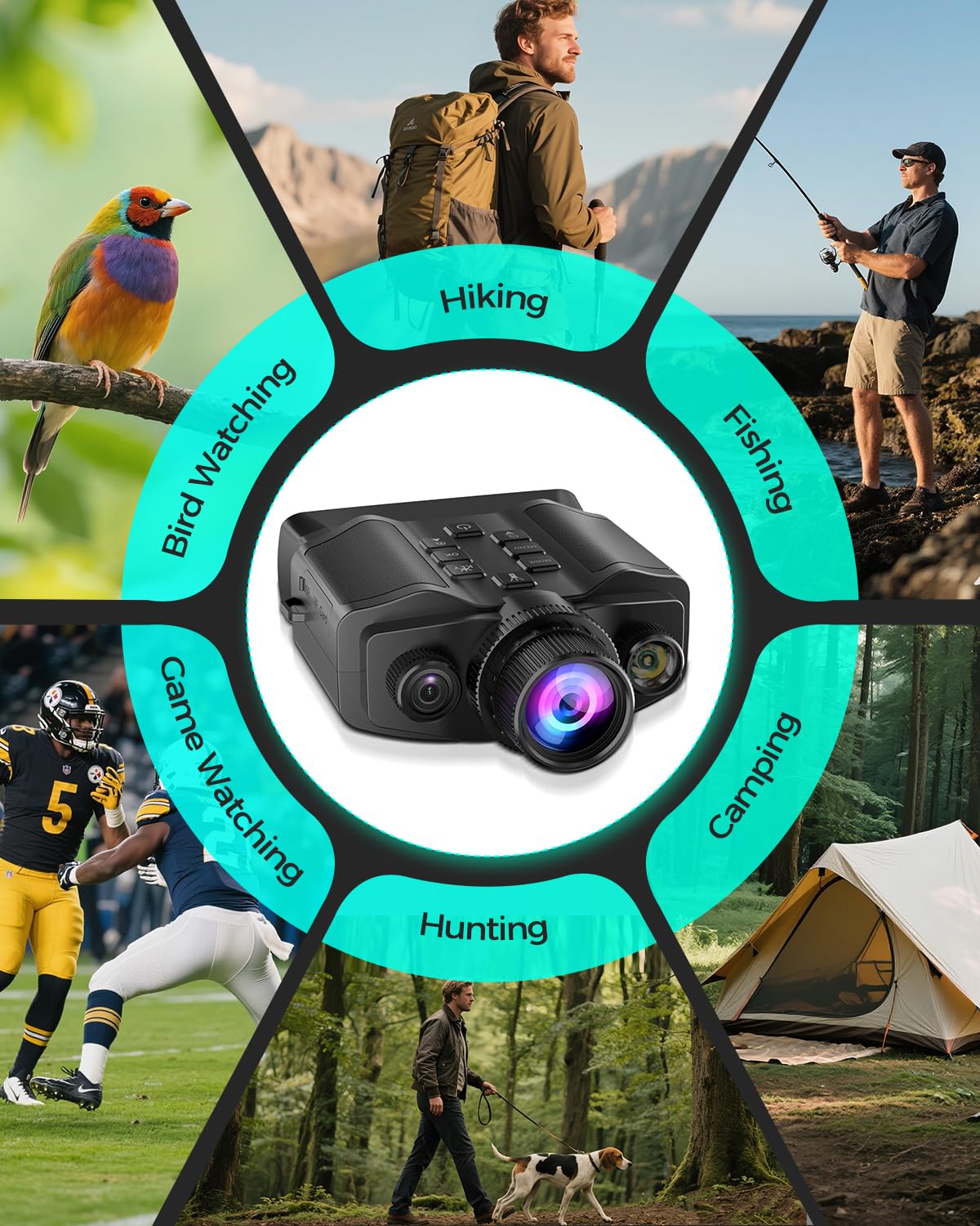 Night Vision Goggles - 4K Night Vision Binoculars with 5000mAh Rechargeable Battery, 32GB TF Card can Save Photo and Video, 3'' HD Screen for Camping & Security, Black