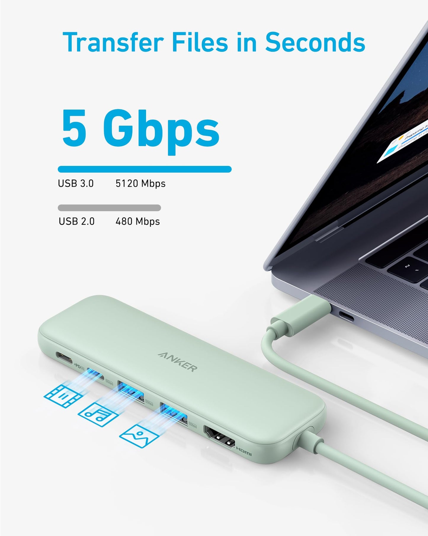 Anker USB C Hub, 5-in-1 USBC to HDMI Splitter with 4K Display, 1 x Powered USB-C 5Gbps & 2×Powered USB-A 3.0 5Gbps Data Ports for MacBook Pro, MacBook Air, Dell and More