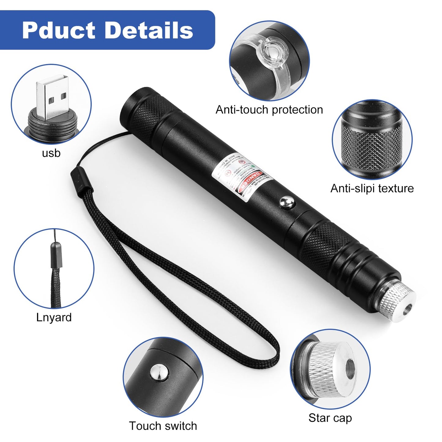 Green Laser Pointer High Power Pen - Long Range Rechargeable Laser Beam, USB Charging for Hiking, Presentations & Outdoor Use (Professional-Grade Green Light)