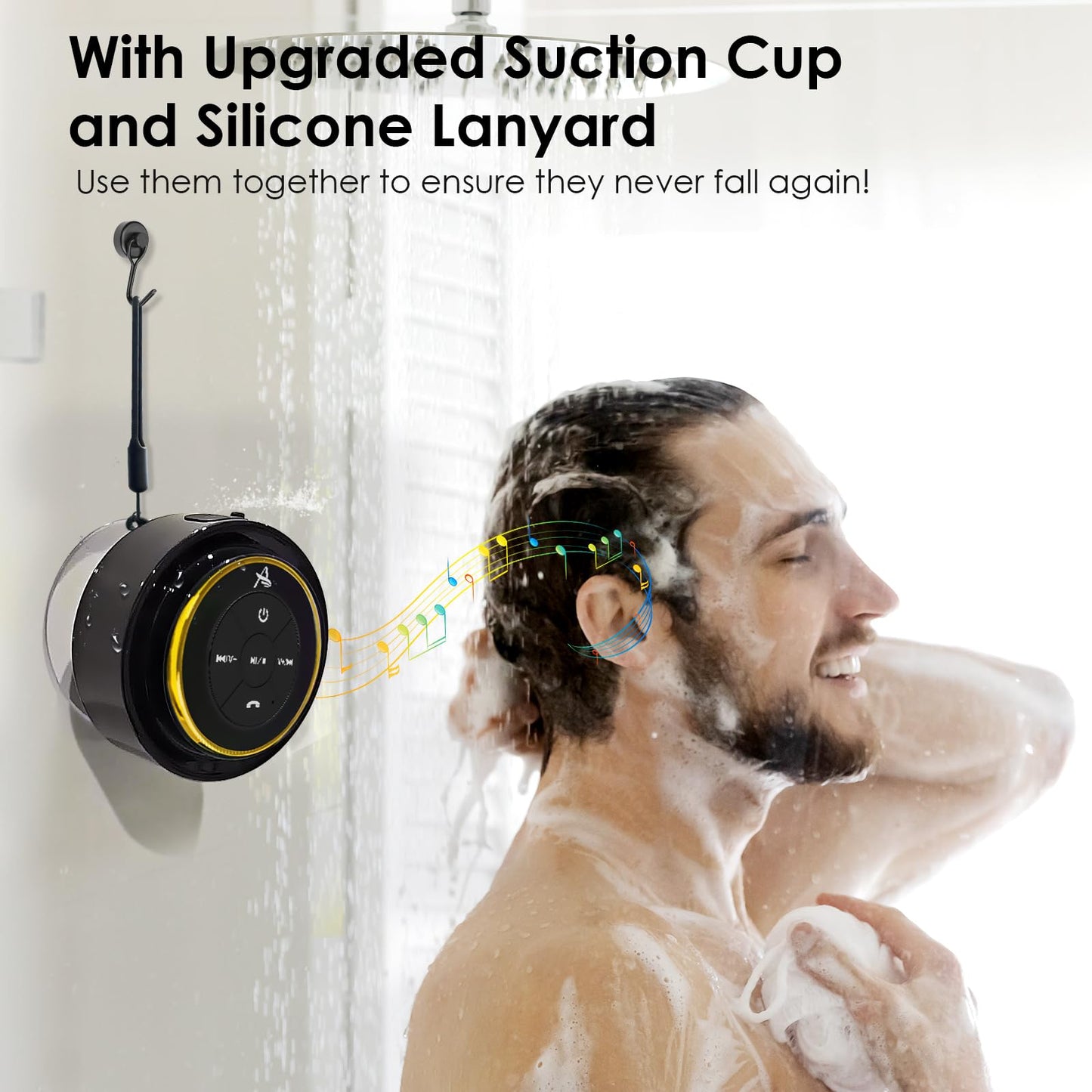 XLeader Shower Speaker, Upgraded,Certified IPX7 Waterproof, Mini Bluetooth Wireless Small Speaker with Lights, Suction Cup and Mic for Bathroom, Crystal Sound&Bass,12H Playtime, Ideal Electronic Gifts