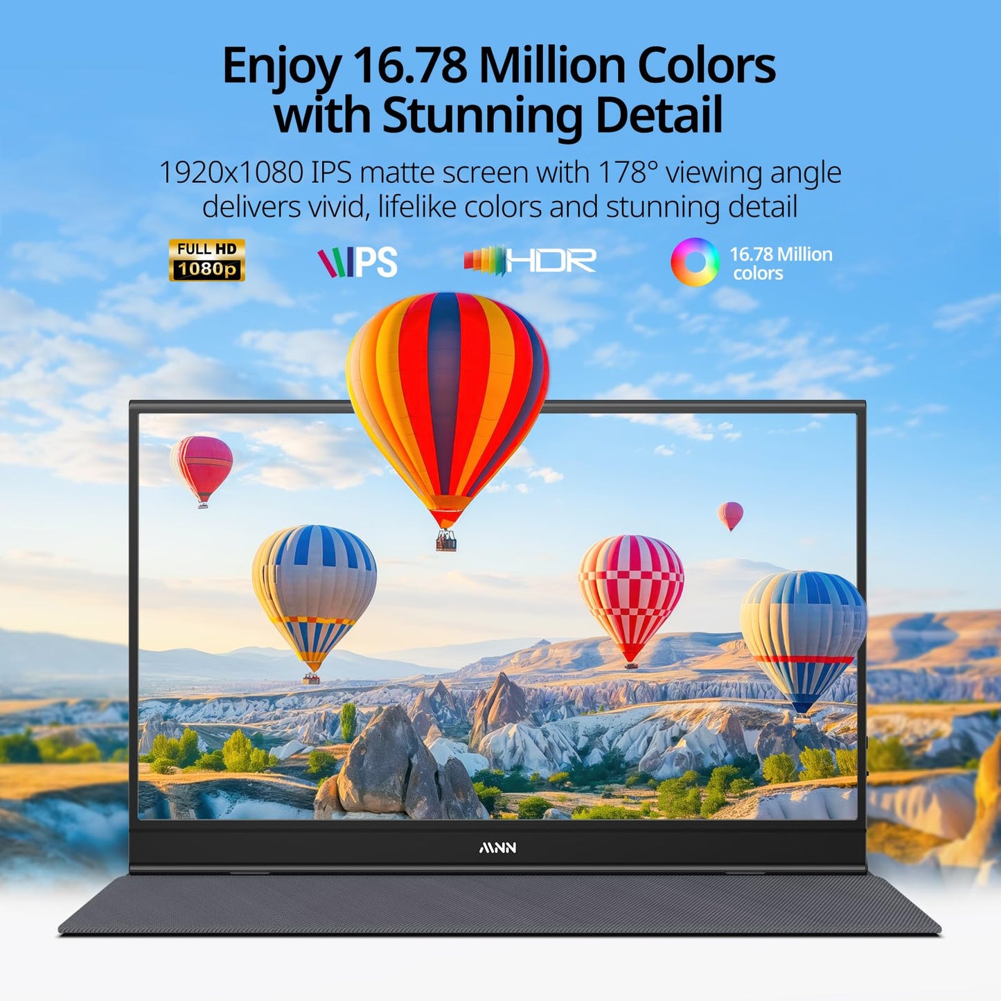 MNN Portable Monitor 14 inch FHD 1920 * 1200P USB C HDMI Ultra-Slim IPS Travel Display w/Speakers, HDR Plug&Play, External Monitor for Laptop PC, Phone,Mac(400cd/m² Brightness)