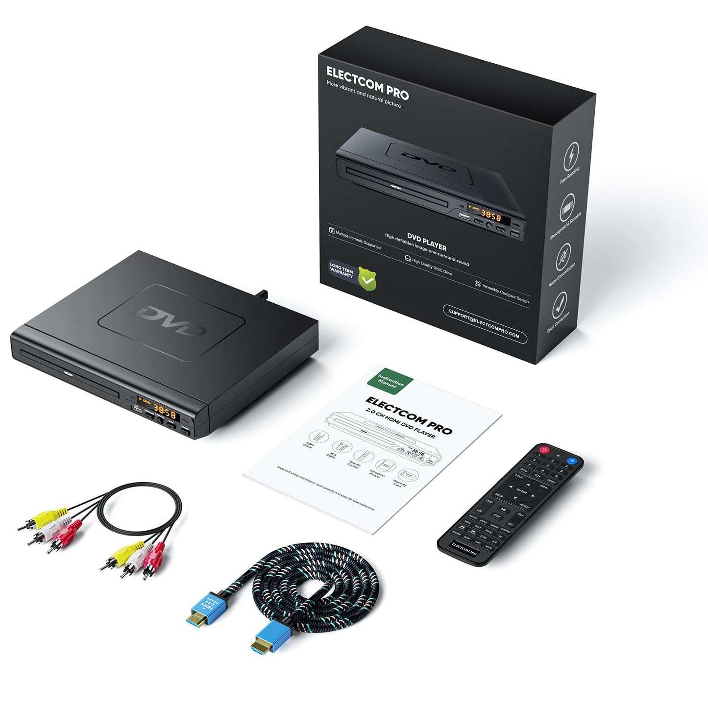 DVD Players for TV with HDMI, DVD Players That Play All Regions, Simple DVD Player for Elderly, CD Player for Home Stereo System, Included HDMI and RCA Cable