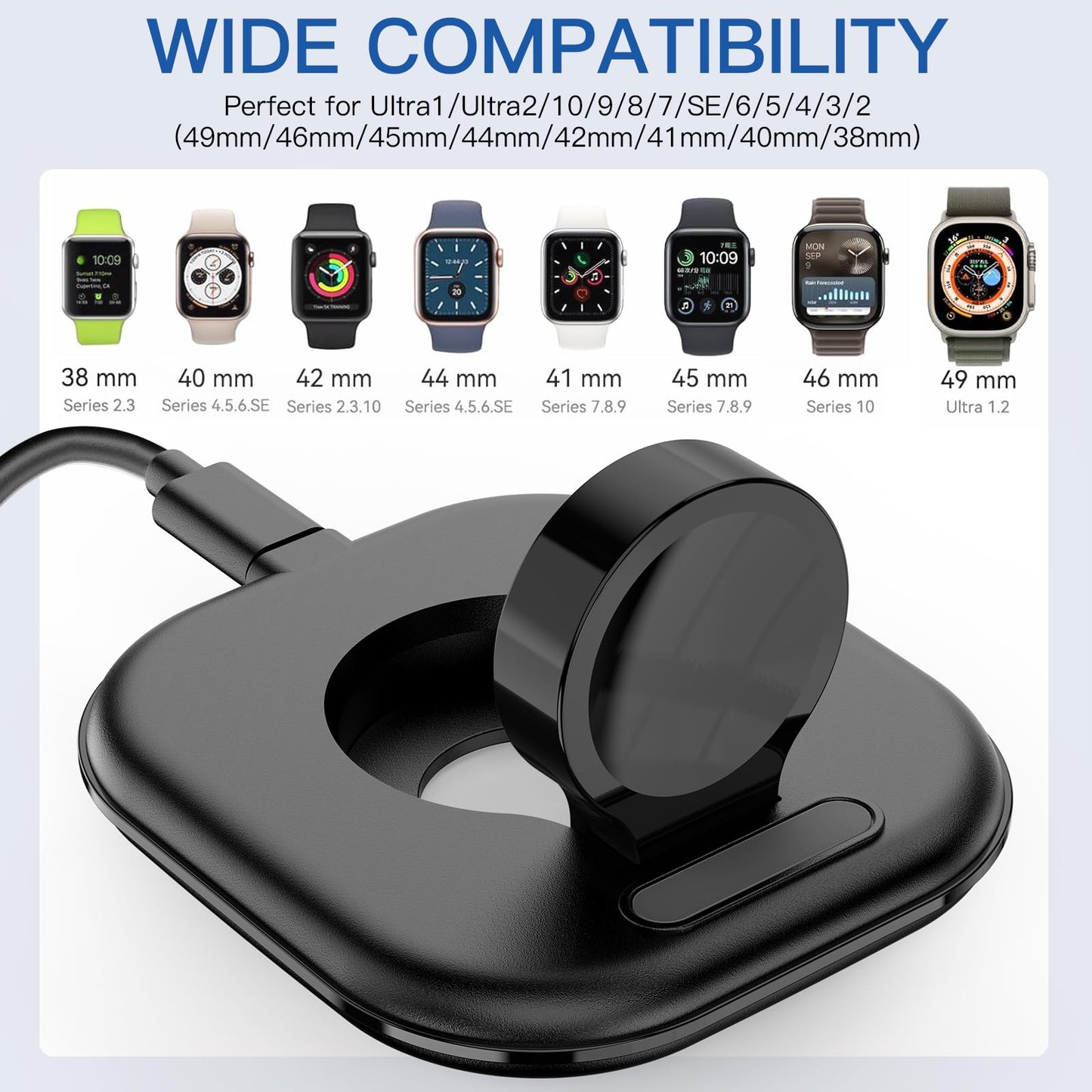 for Apple Watch Magnetic Charging Dock - Fast Magnetic Charger Stand, Compatible with Apple Watch Series 2/3/4/5/6/7/8/9/10/Ultra 1 2, Supports Nightstand Mode, Portable Design for Travel