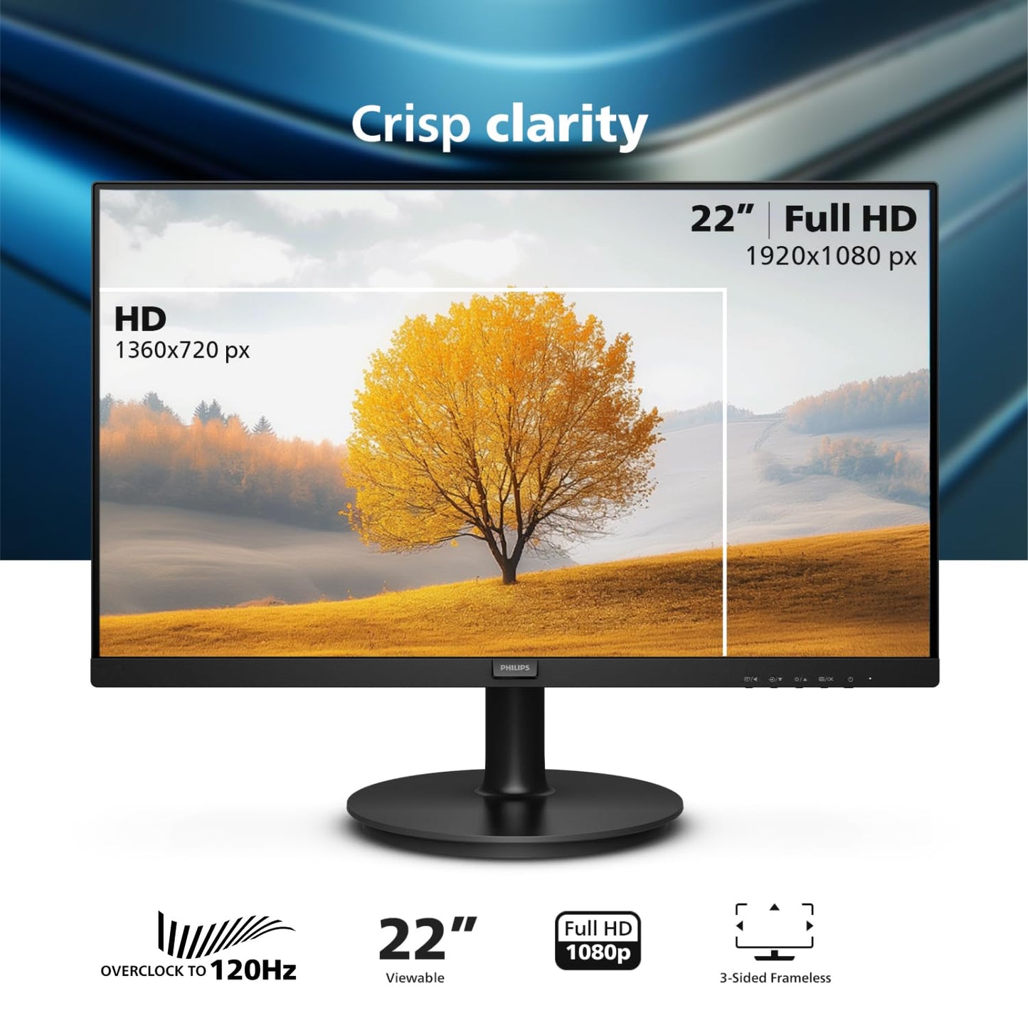 Philips New 24 inch Frameless Full HD (1920 x 1080) 100Hz Monitor, VESA, HDMI x1, VGA Port x1, Eye Care, 4 Year Advance Replacement Warranty, 241V8LB, Black