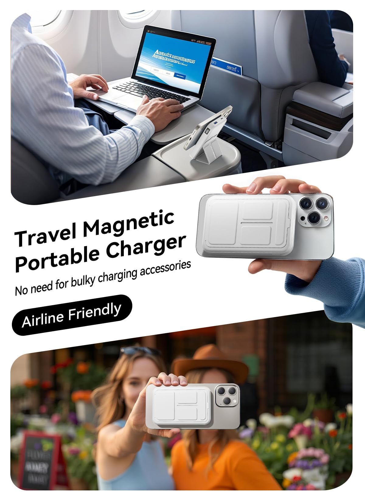 Magnetic Portable Charger, 10000mAh Power Bank with Leather Foldable Stand - Travel Essentials, USB-C 20W Fast Charging for Magsafe Battery Pack, Compatible with iPhone 17/16/15/14/13 Series