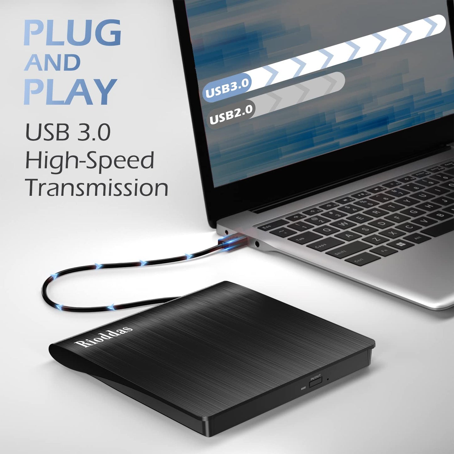 External CD/DVD Drive for Laptop, USB 3.0 CD DVD Player Portable +/-RW Burner CD ROM Reader Writer Disk Duplicator Compatible with Laptop Desktop PC Windows Apple Mac Pro MacBook Linux