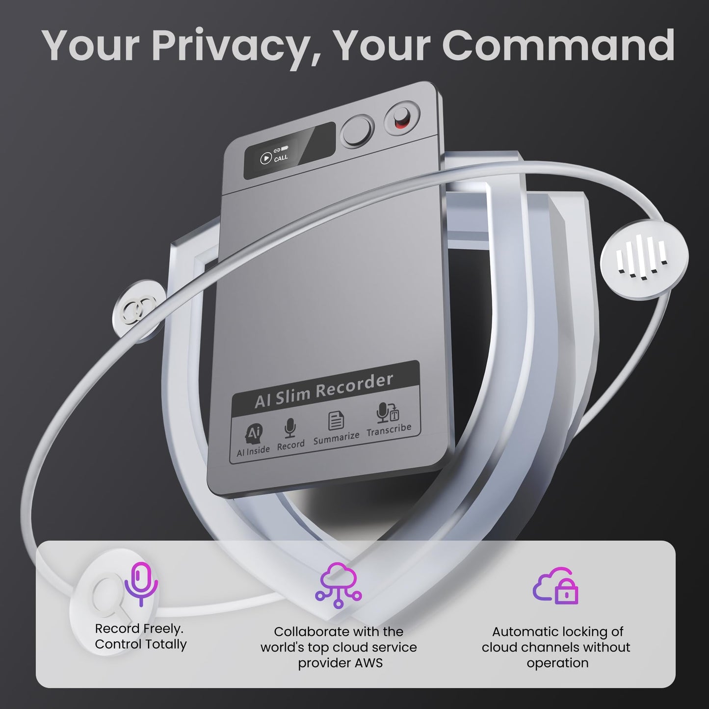 AI Voice Recorder, Note Voice Recorder - Transcribe & Summarize, AI Noise Cancellation Technology, Supports 152 Languages, 64GB Memory APP Control Audio Recorder for Lectures, Meetings, Calls, Gray