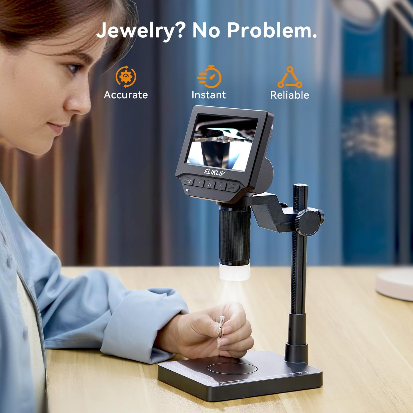 Elikliv Microscope, LCD Digital Coin Microscope 1000x, Coin Magnifier with 8 Adjustable LED Lights, PC View Compatible with Windows/MacBook, EDM4, 4.3-Inch