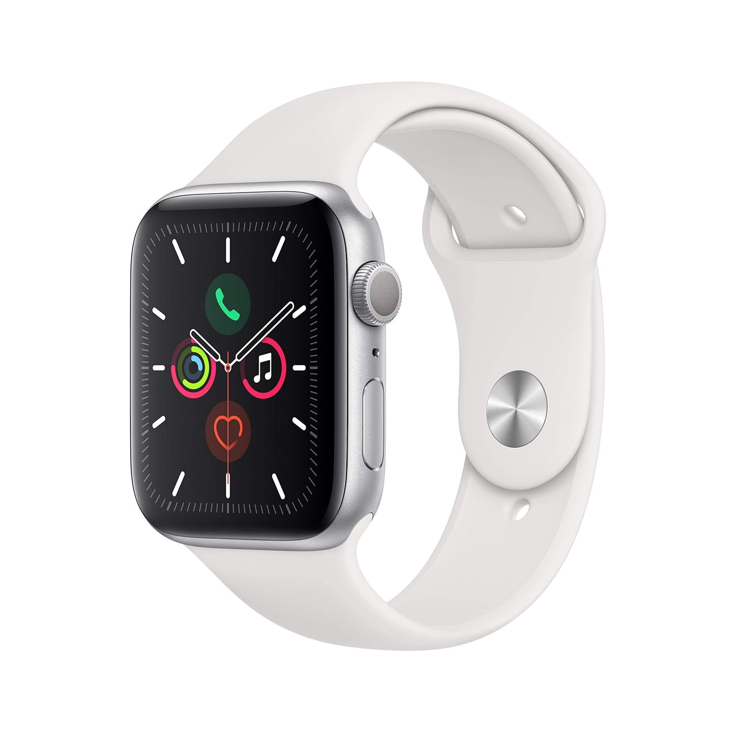 Apple Watch Series 5 (GPS, 44MM) - Silver Aluminum Case with White Sport Band (Renewed)
