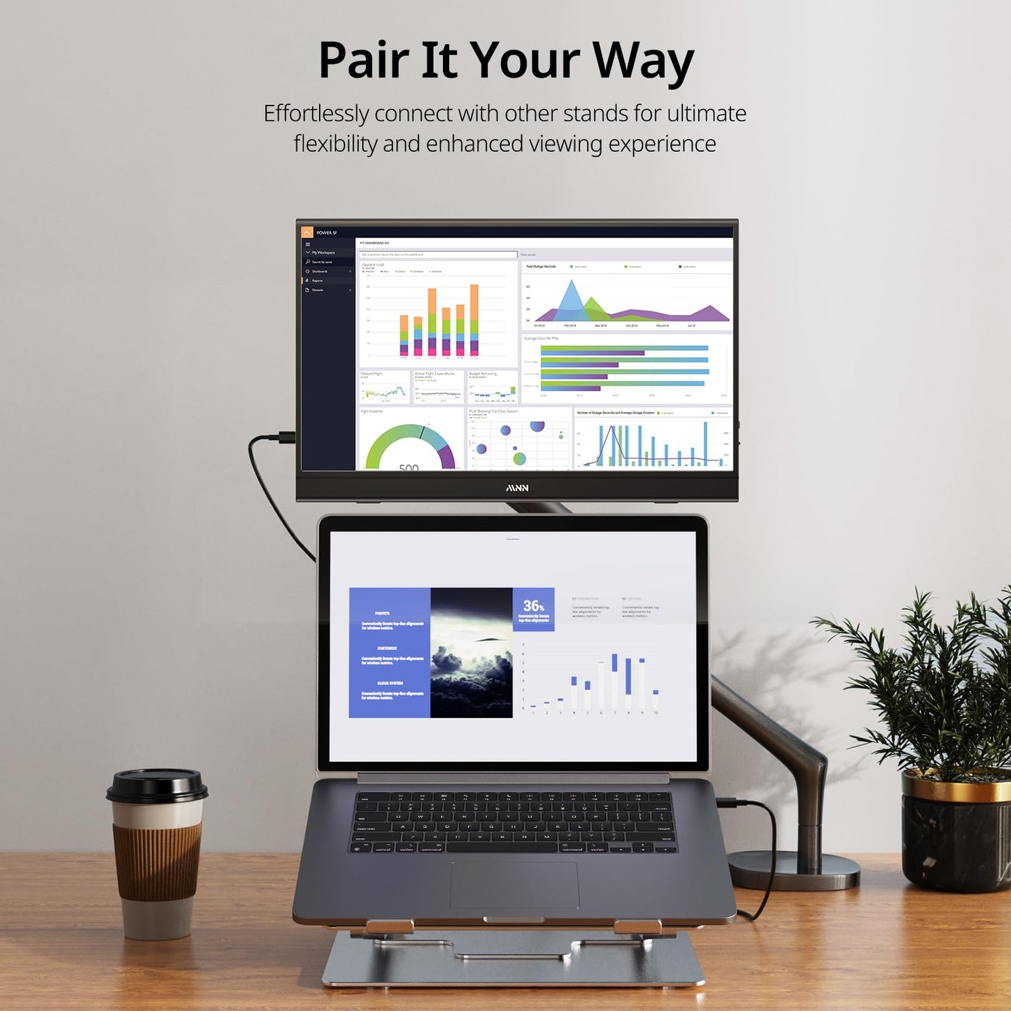 MNN Portable Monitor 14 inch FHD 1920 * 1200P USB C HDMI Ultra-Slim IPS Travel Display w/Speakers, HDR Plug&Play, External Monitor for Laptop PC, Phone,Mac(400cd/m² Brightness)