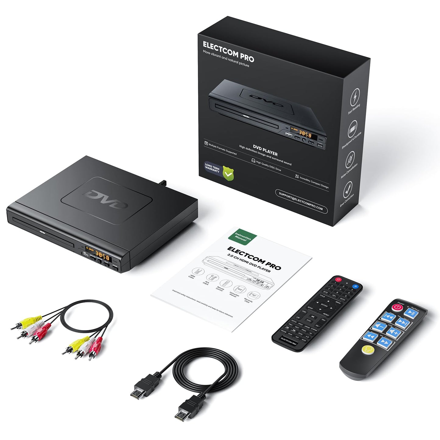 DVD Players for TV with HDMI, DVD Players That Play All Regions, Simple DVD Player for Elderly, CD Player for Home Stereo System, Included HDMI and RCA Cable