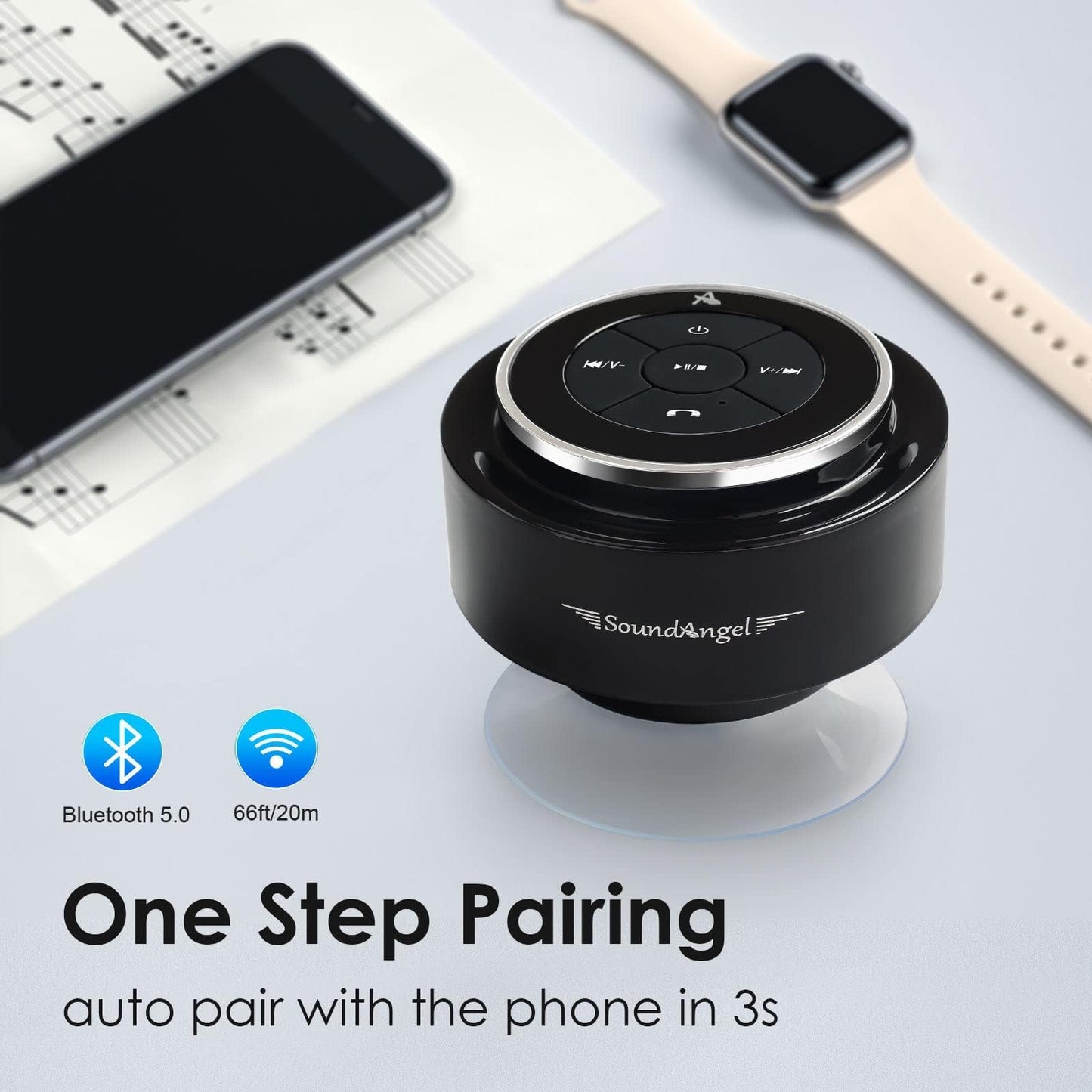 XLeader Shower Speaker, Upgraded,Certified IPX7 Waterproof, Mini Bluetooth Wireless Small Speaker with Lights, Suction Cup and Mic for Bathroom, Crystal Sound&Bass,12H Playtime, Ideal Electronic Gifts