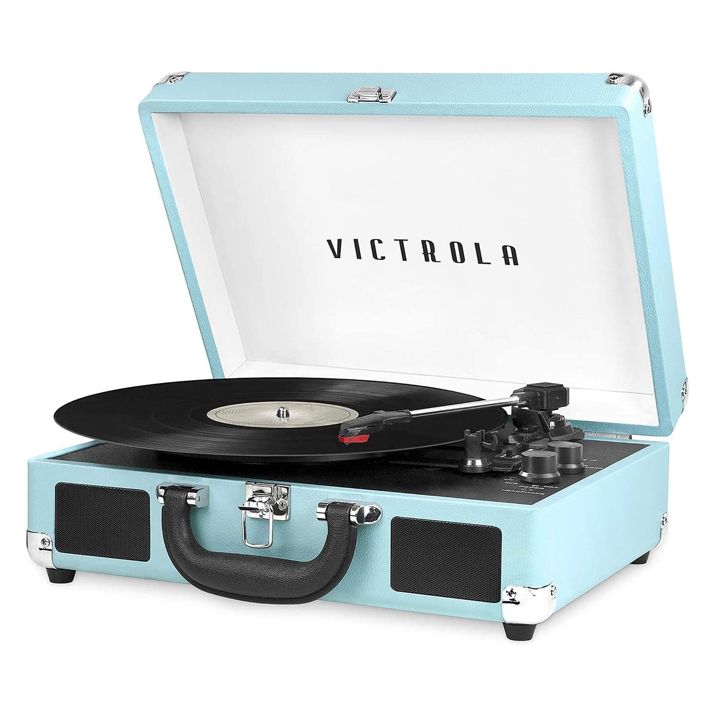 Victrola Journey Bluetooth Portable Suitcase Record Player – with Built-in Speakers, 3 Speed Vinyl Record Player, RCA Out, Headphone Jack (Black)