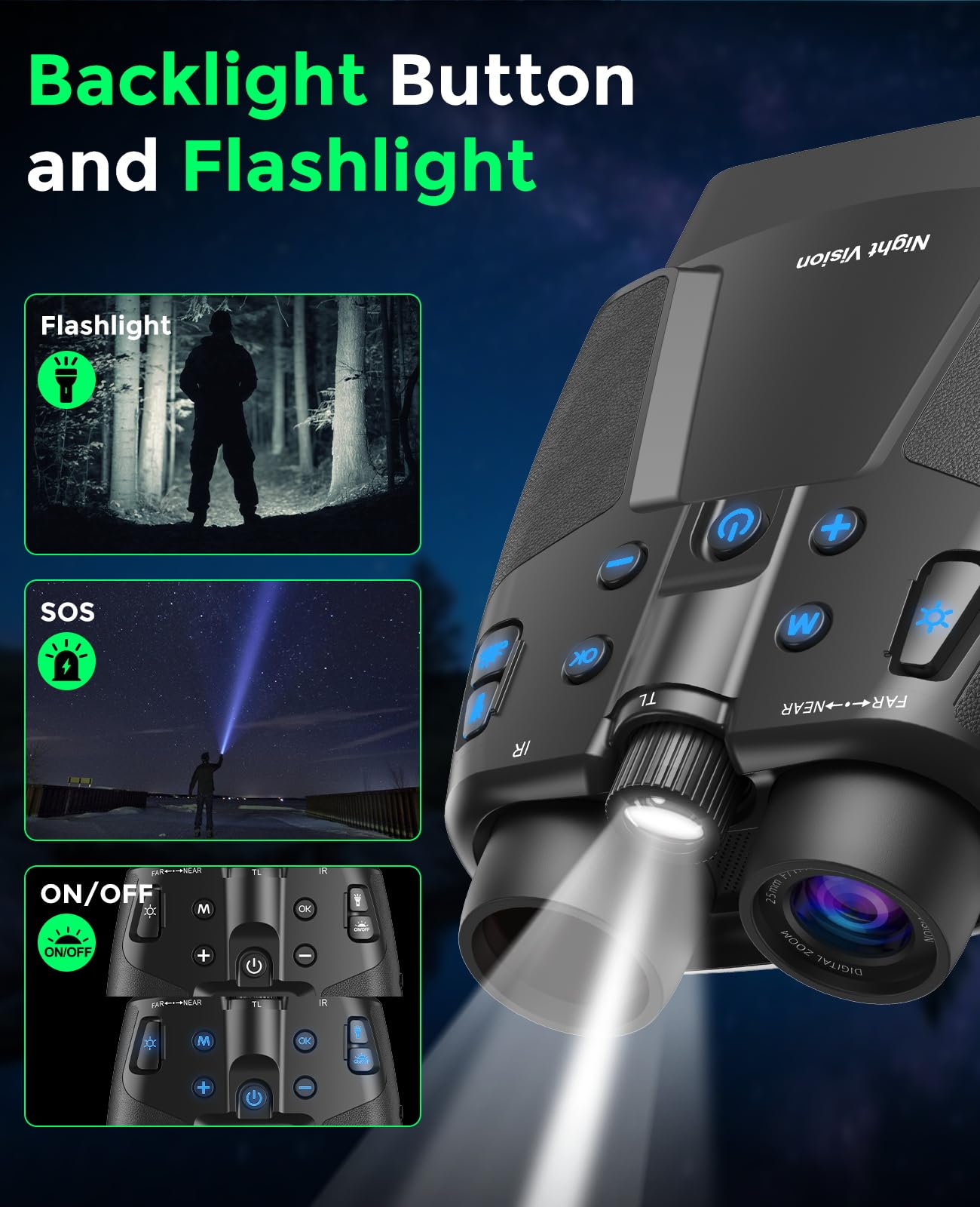 Night Vision Goggles - 4K Night Vision Binoculars with 5000mAh Rechargeable Battery, 32GB TF Card can Save Photo and Video, 3'' HD Screen for Camping & Security, Black