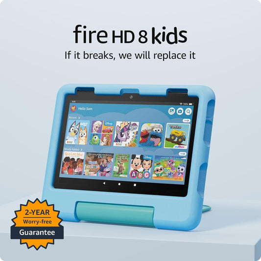 Amazon Fire HD 8 Kids tablet (newest model), ages 3-7 | 3GB memory, bright 8" HD screen. Includes ad-free and exclusive content, parental controls and 13-hr battery, 32GB, Grape