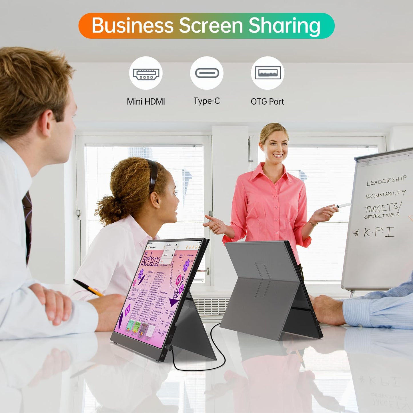 MNN Portable Monitor 14 inch FHD 1920 * 1200P USB C HDMI Ultra-Slim IPS Travel Display w/Speakers, HDR Plug&Play, External Monitor for Laptop PC, Phone,Mac(400cd/m² Brightness)