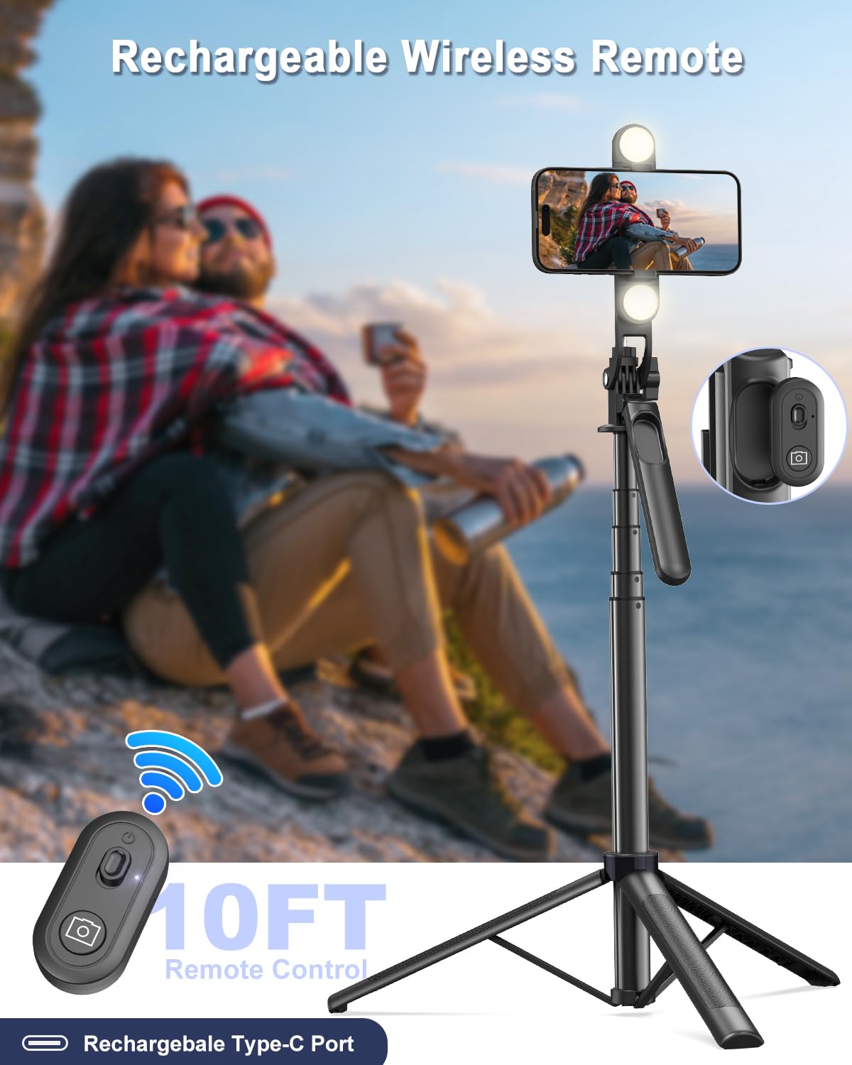 Vlogging Kit for iPhone/Android, 63”Auto Face Tracking Tripod for iPhone with Light, Wireless Microphones, Scrolling Remote Control for TikTok, Content Creator Kit for YouTube Starter