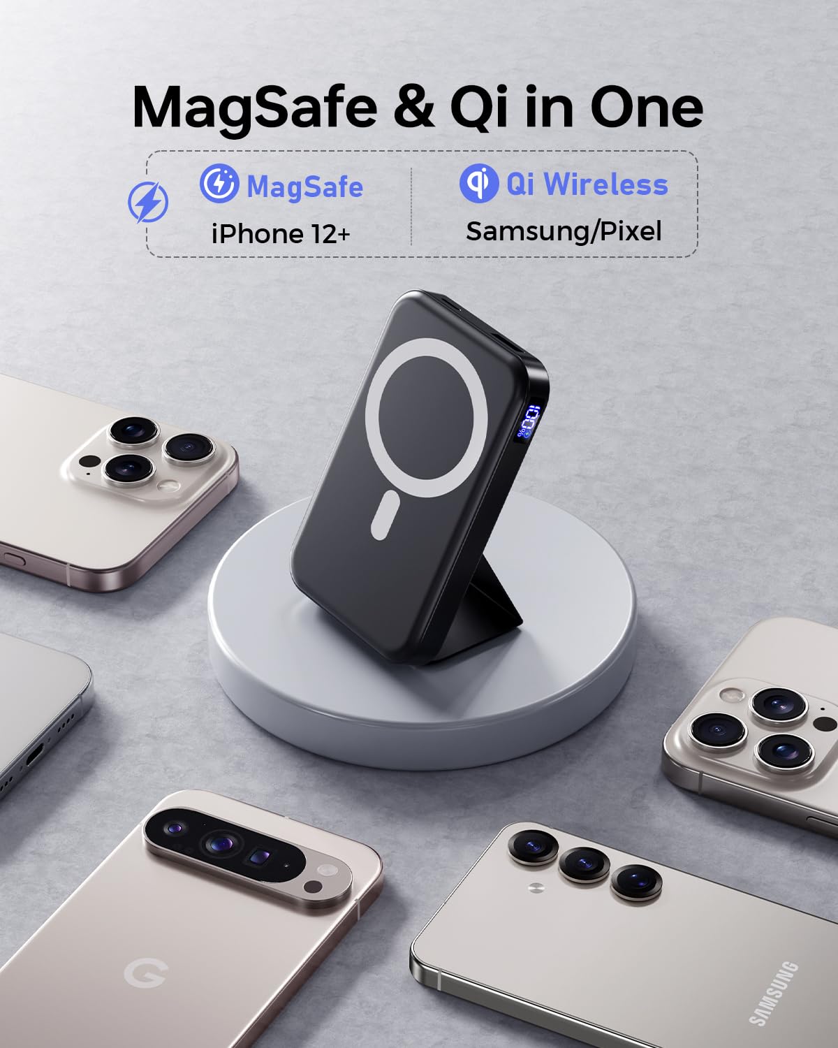 Magnetic Portable Charger, 10000mAh Power Bank with Leather Foldable Stand - Travel Essentials, USB-C 20W Fast Charging for Magsafe Battery Pack, Compatible with iPhone 17/16/15/14/13 Series