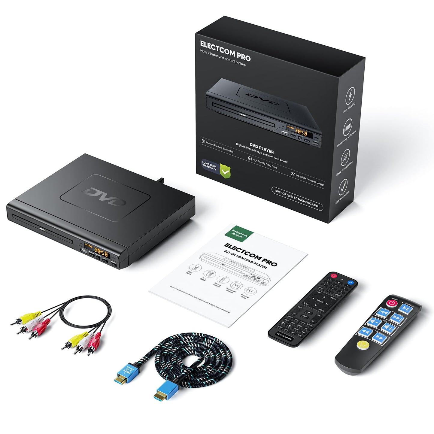 DVD Players for TV with HDMI, DVD Players That Play All Regions, Simple DVD Player for Elderly, CD Player for Home Stereo System, Included HDMI and RCA Cable