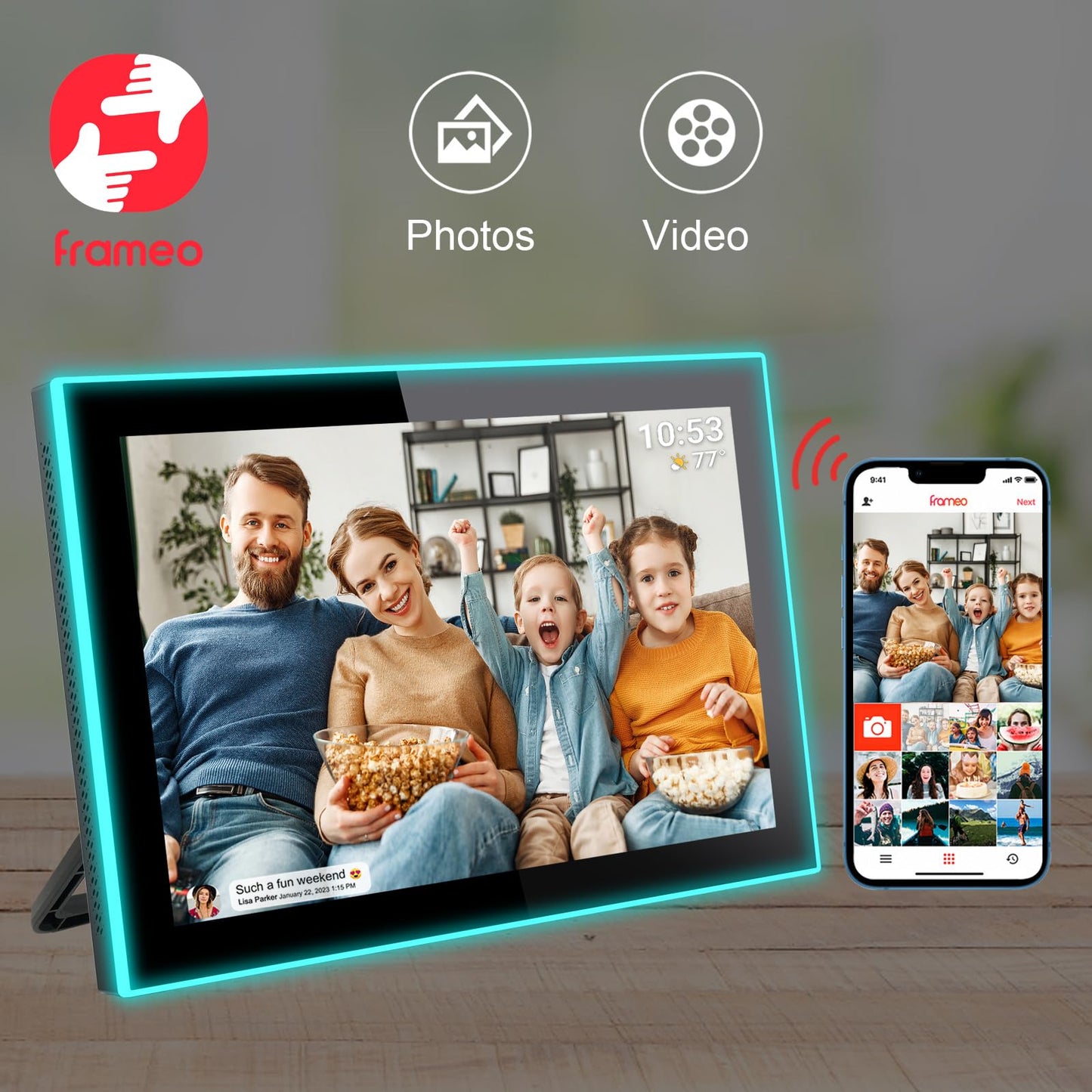 32GB FRAMEO 10.1 Inch Smart WiFi Digital Photo Frame 1280x800 IPS LCD Touch Screen, Auto-Rotate Portrait and Landscape, Built in 32GB Memory, Share Moments Instantly via Frameo App from Anywhere